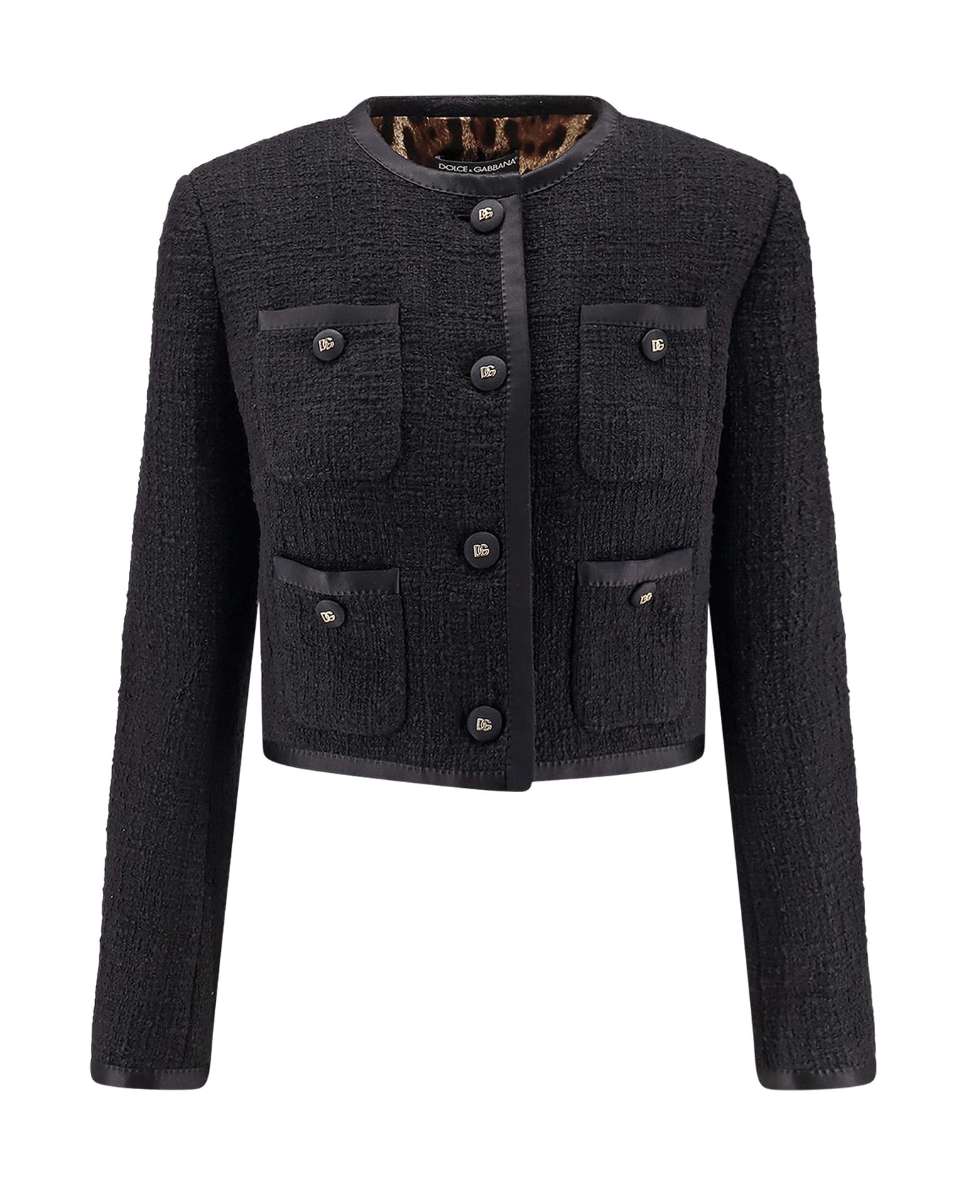 Dolce 
Gabbana Cotton And Viscose Blazer With Animalier Print Lining - Black