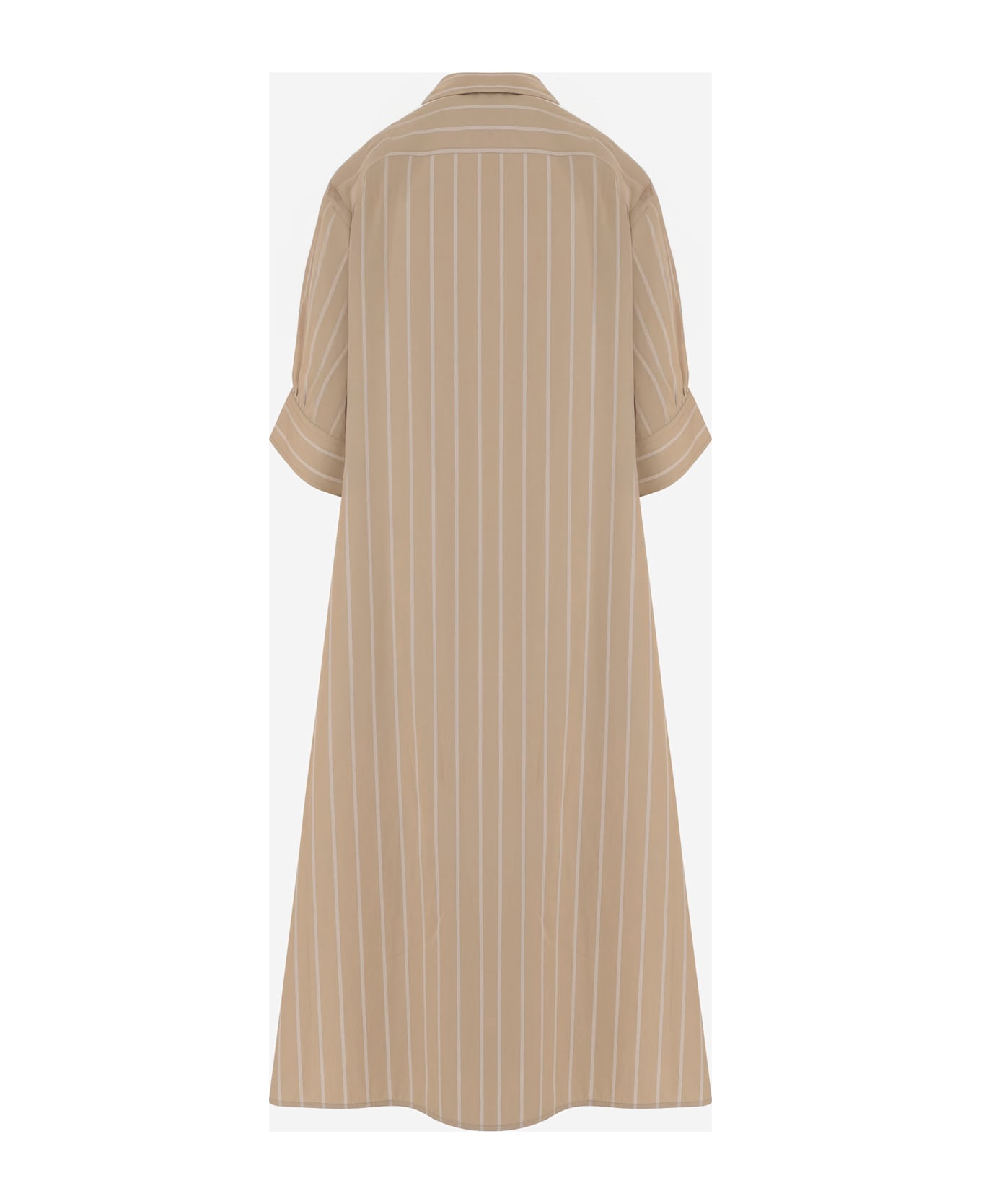 Jil Sander Long Cotton Dress With Striped Pattern - Beige