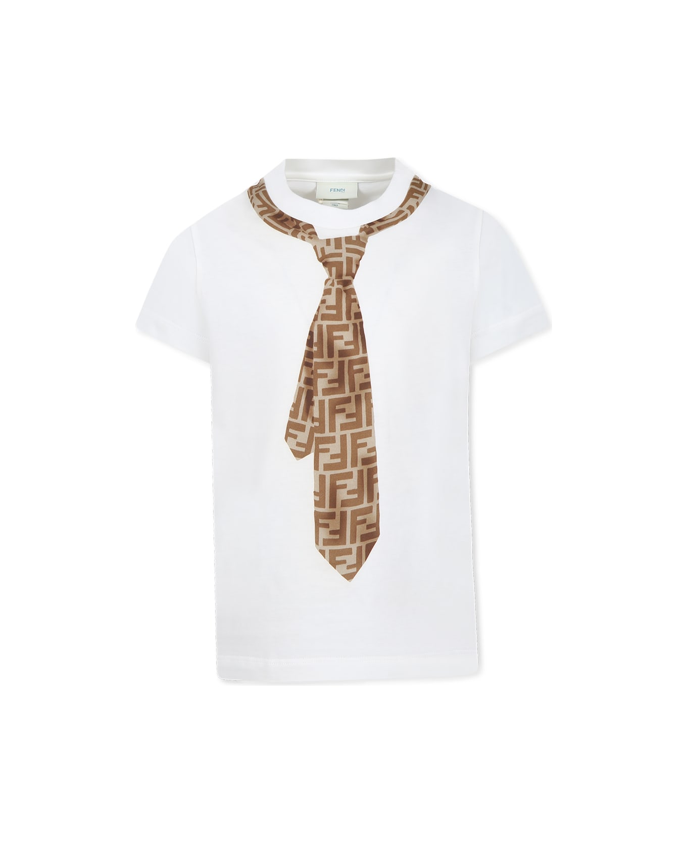Fendi White T-shirt For Kids With Tie - White