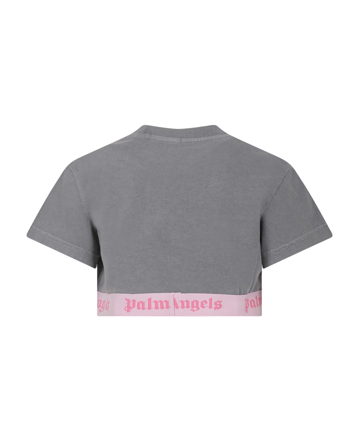 Palm Angels Grey T-shirt For Girl With Logo - Grey Tシャツ＆ポロシャツ