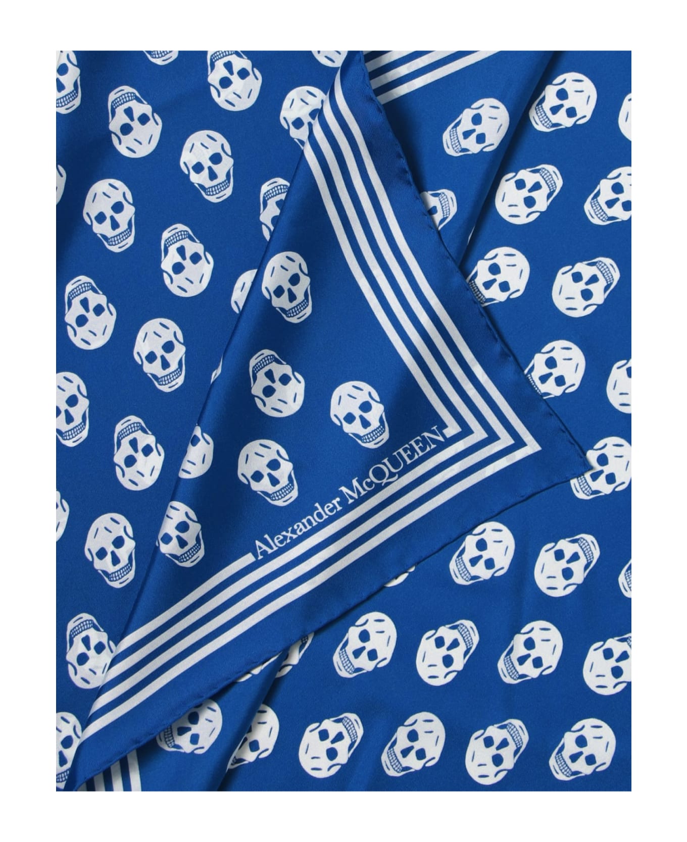 Alexander McQueen Royal Blue Silk Scarf With Skull Motif - Blu スカーフ