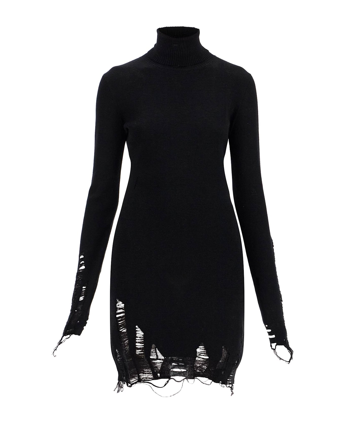 MM6 Maison Margiela Destroyed Knit Mini Dress - BLACK (Black)