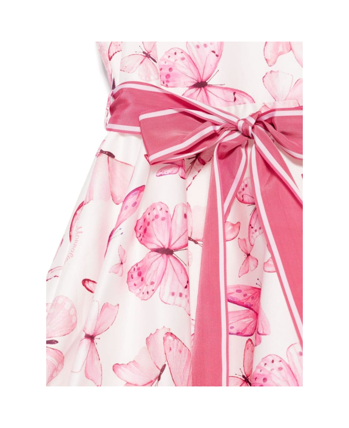 Monnalisa Multicolor Dress With All-over Butterfly Print And Waist Belt In Cotton Girl - Multicolor