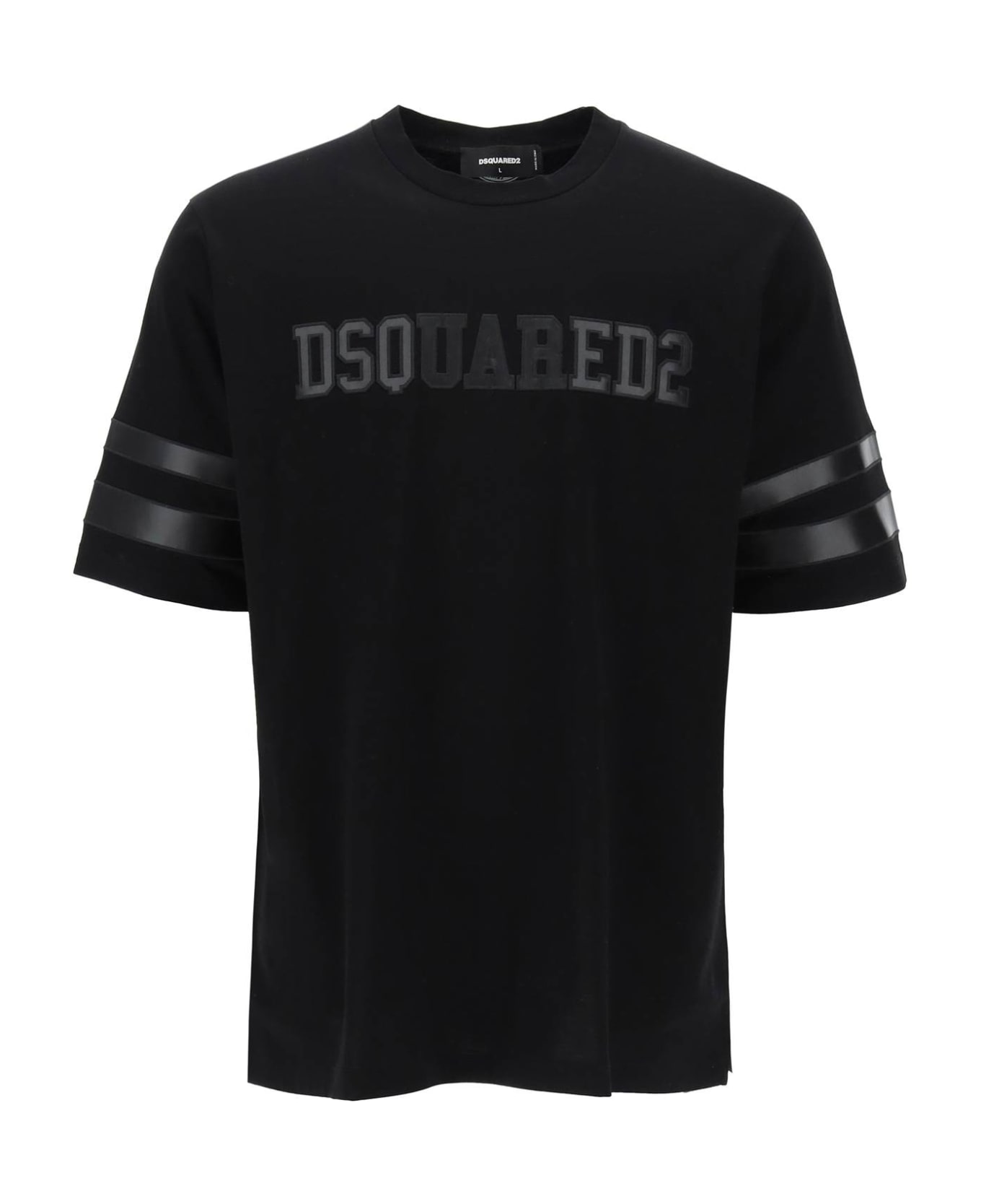 Dsquared2 T-shirt With Faux Leather Inserts - BLACK (Black)