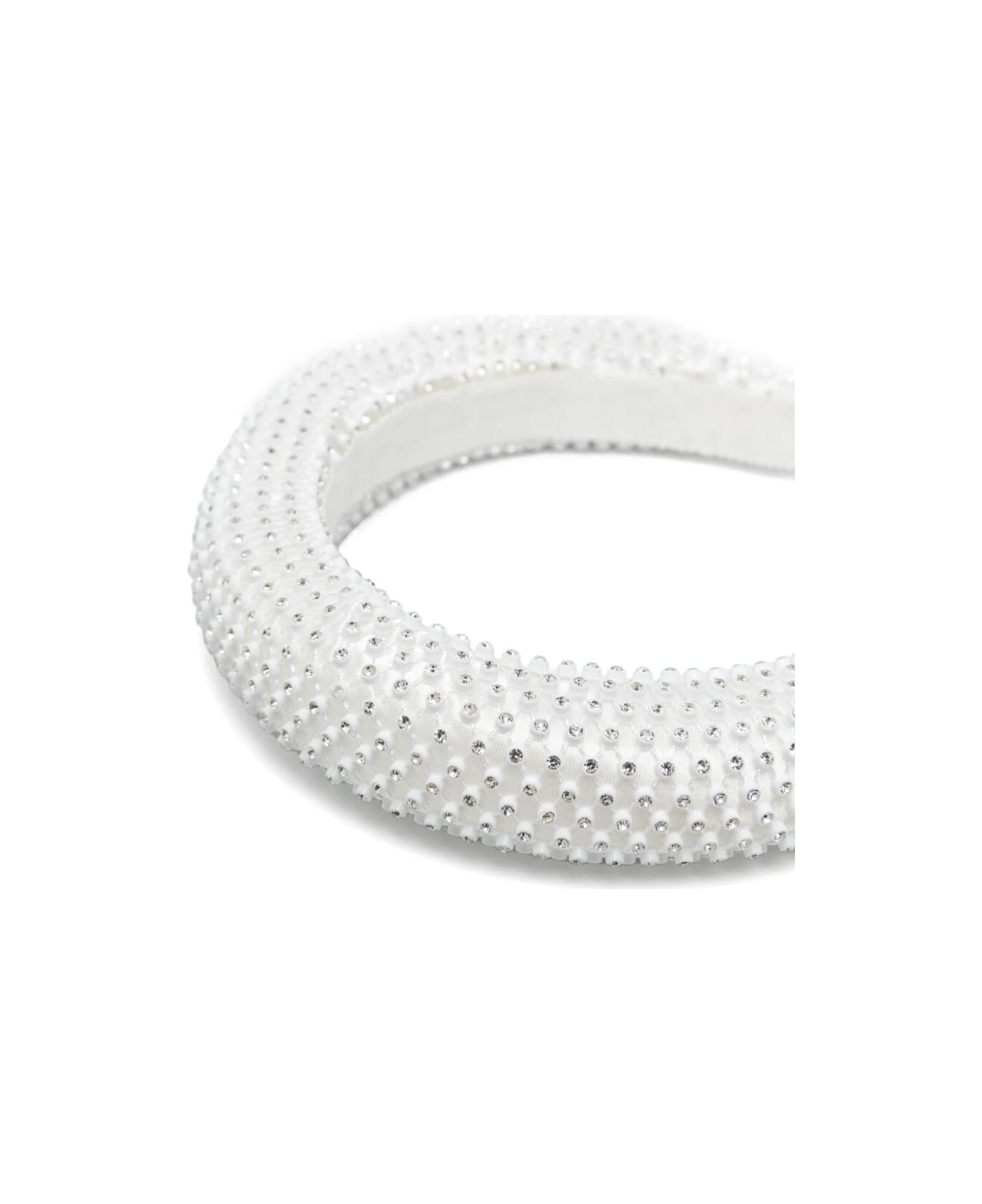 Monnalisa 'luxor' White Headband With Glass-crystal Embellishments And Grosgrain Ribbon Trim In Tehc Fabric Girl - White