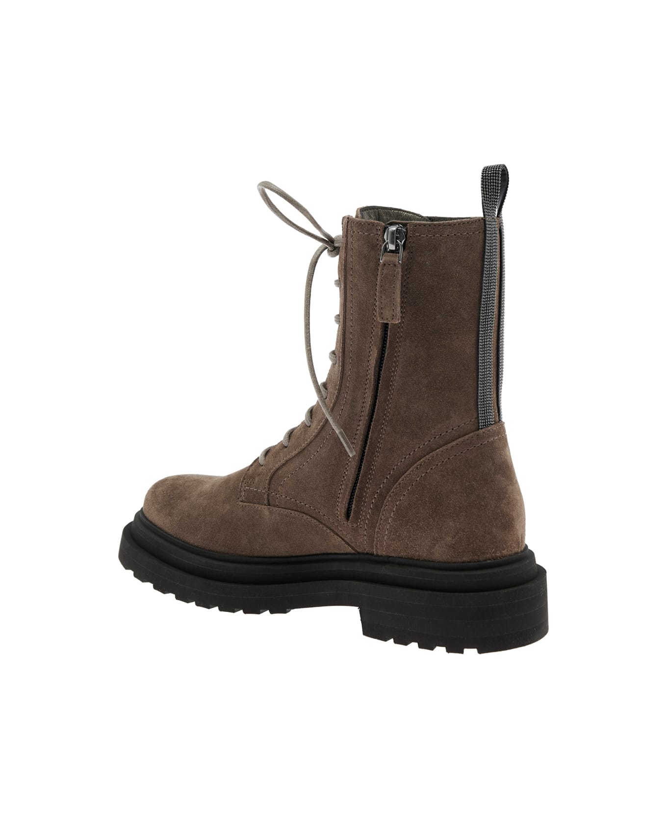 Brunello Cucinelli Suede Combat Boots Monile - Brown