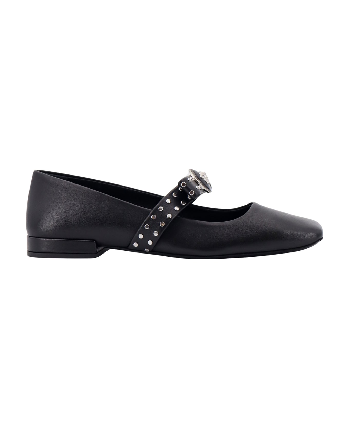 Versace Leather Ballerinas With Frontal Studs - Black