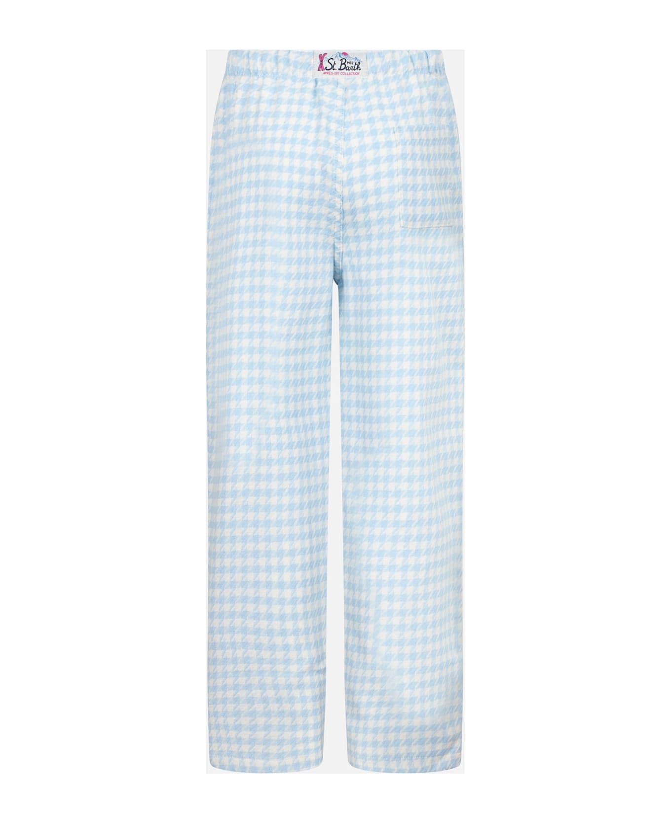MC2 Saint Barth Kid Pajama Pants With Pied De Poule Print - SKY