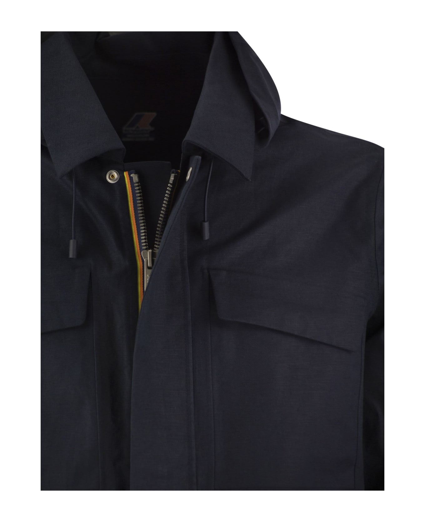 K-Way Erhal Linen Blend 2l - Hooded Jacket - Anq Blue Depth Silver