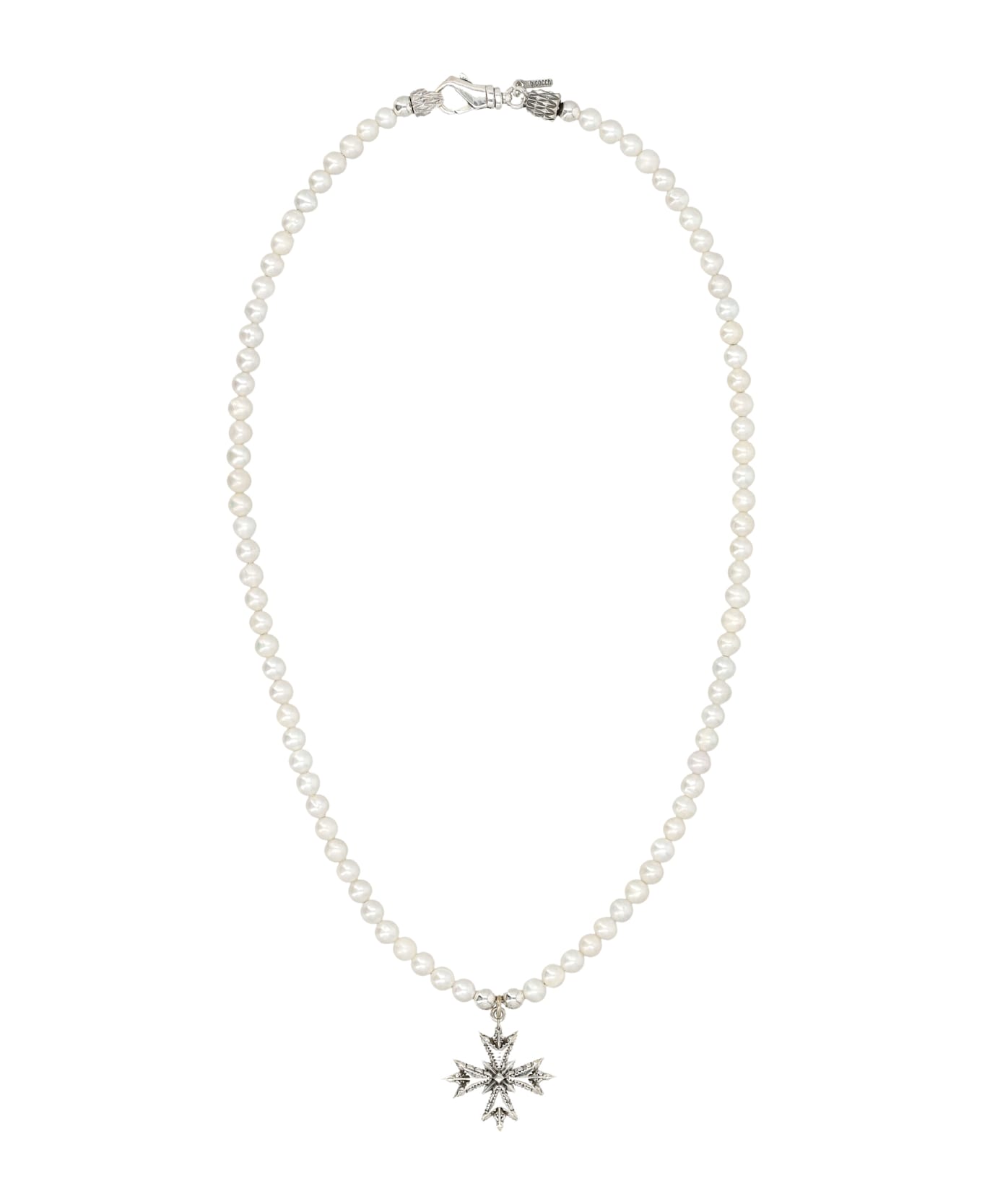 Emanuele Bicocchi Pearl Necklace With Silver Cross Pendant - SILVER