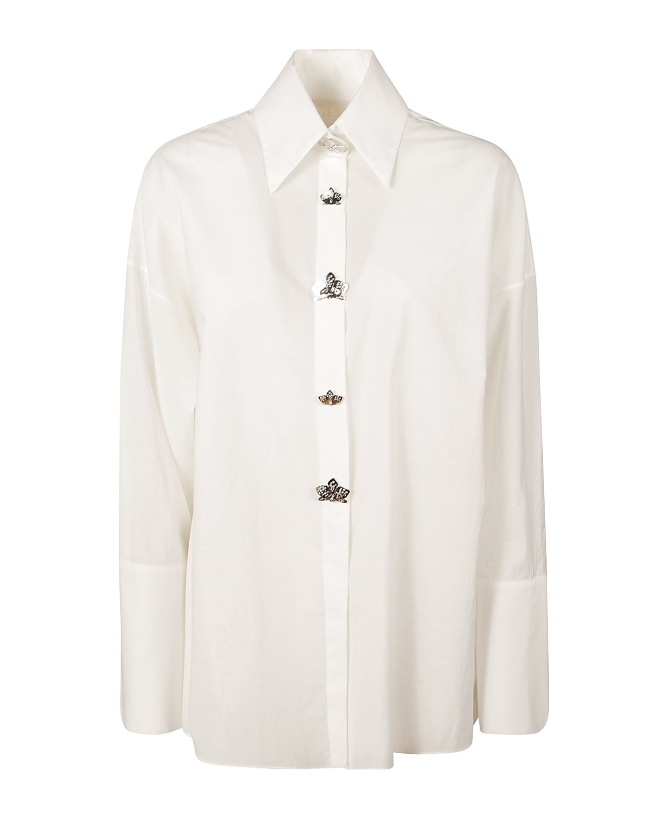 Genny Crown Buttons Plain Formal Shirt - White シャツ