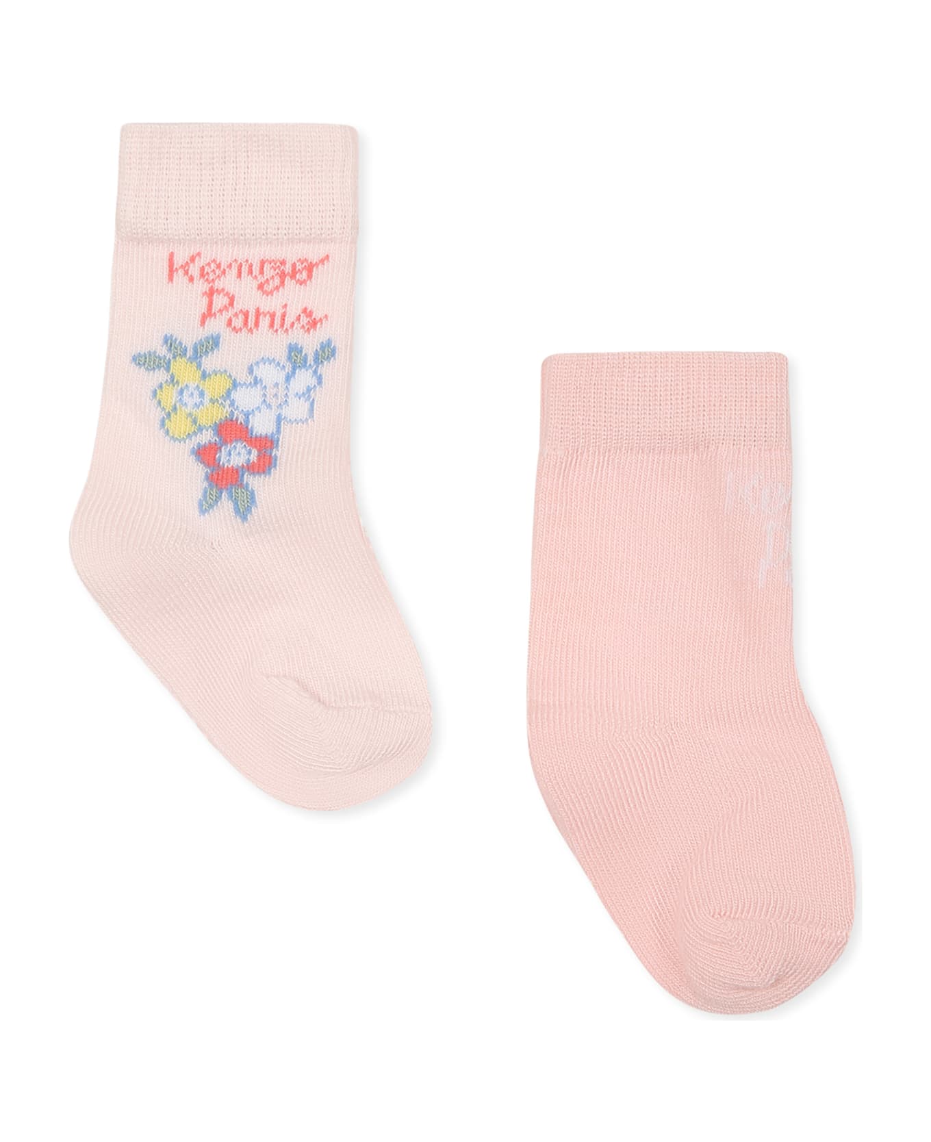 Kenzo Kids Pink Socks Set For Baby Girl With Logo - Pink
