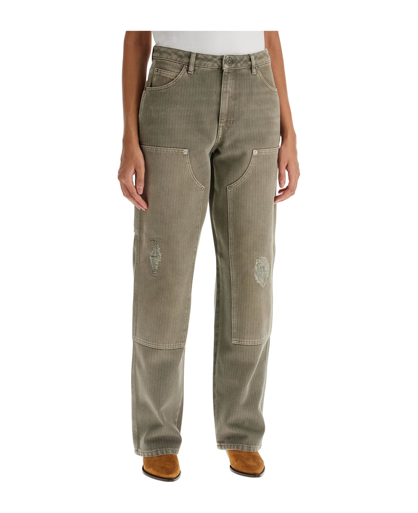 Golden Goose Marley Painter Jeans In Pinstrip - KALAMATA (Khaki)