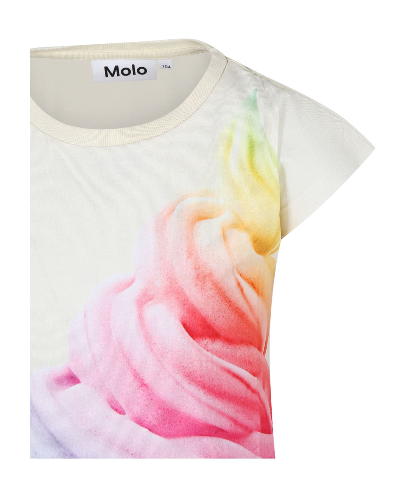 Molo Ivory T-shirt For Girl With Icecream Print - Ivory Tシャツ＆ポロシャツ