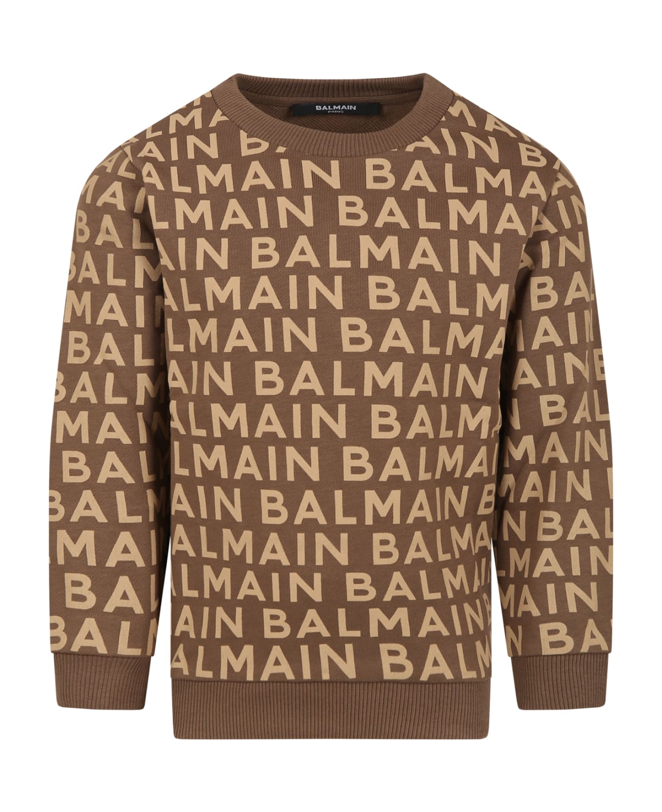 Balmain Brown Sweatshirt For Kids With Logo - Brown
