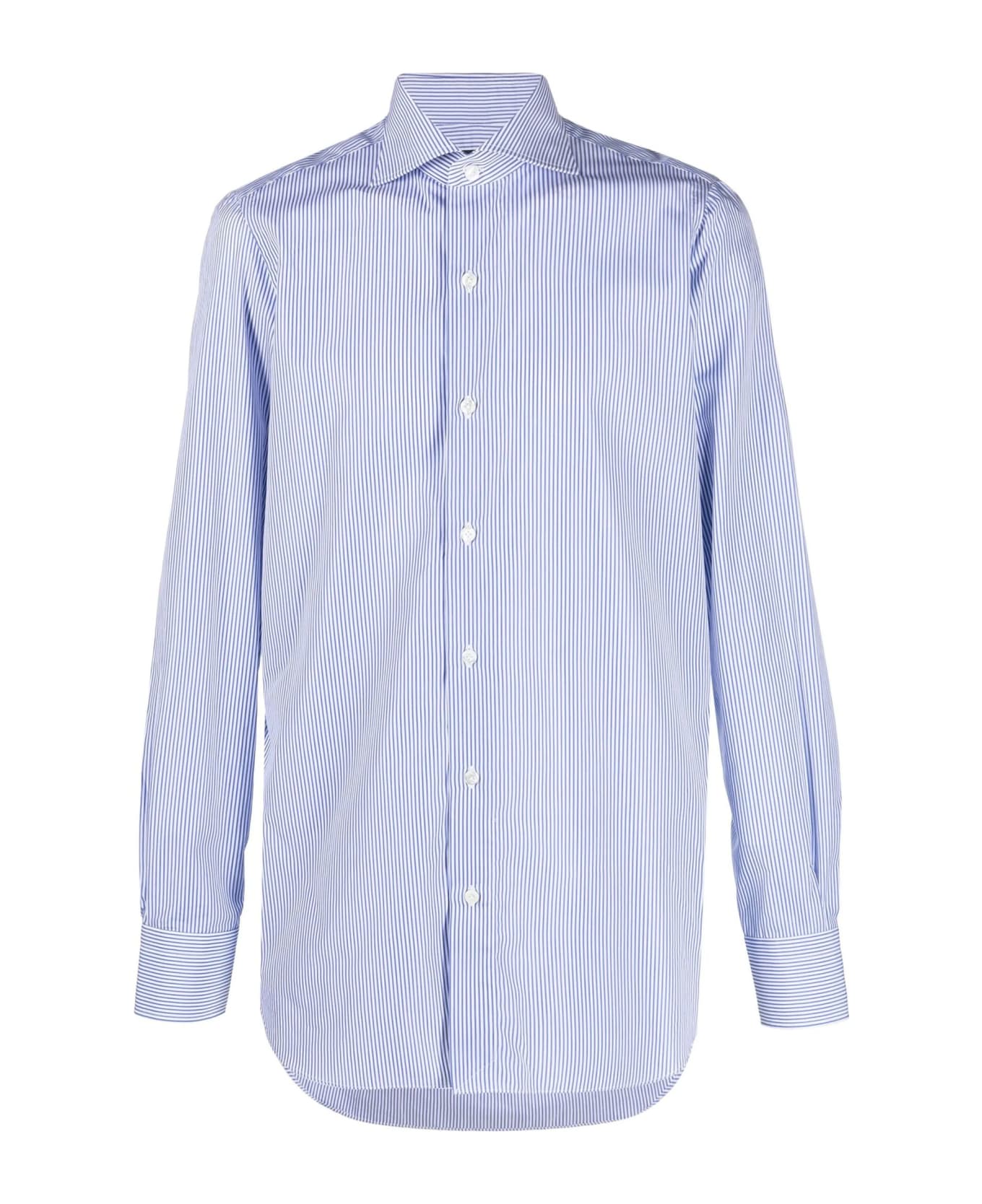 Finamore Royal Blue And White Cotton Shirt - Blue シャツ