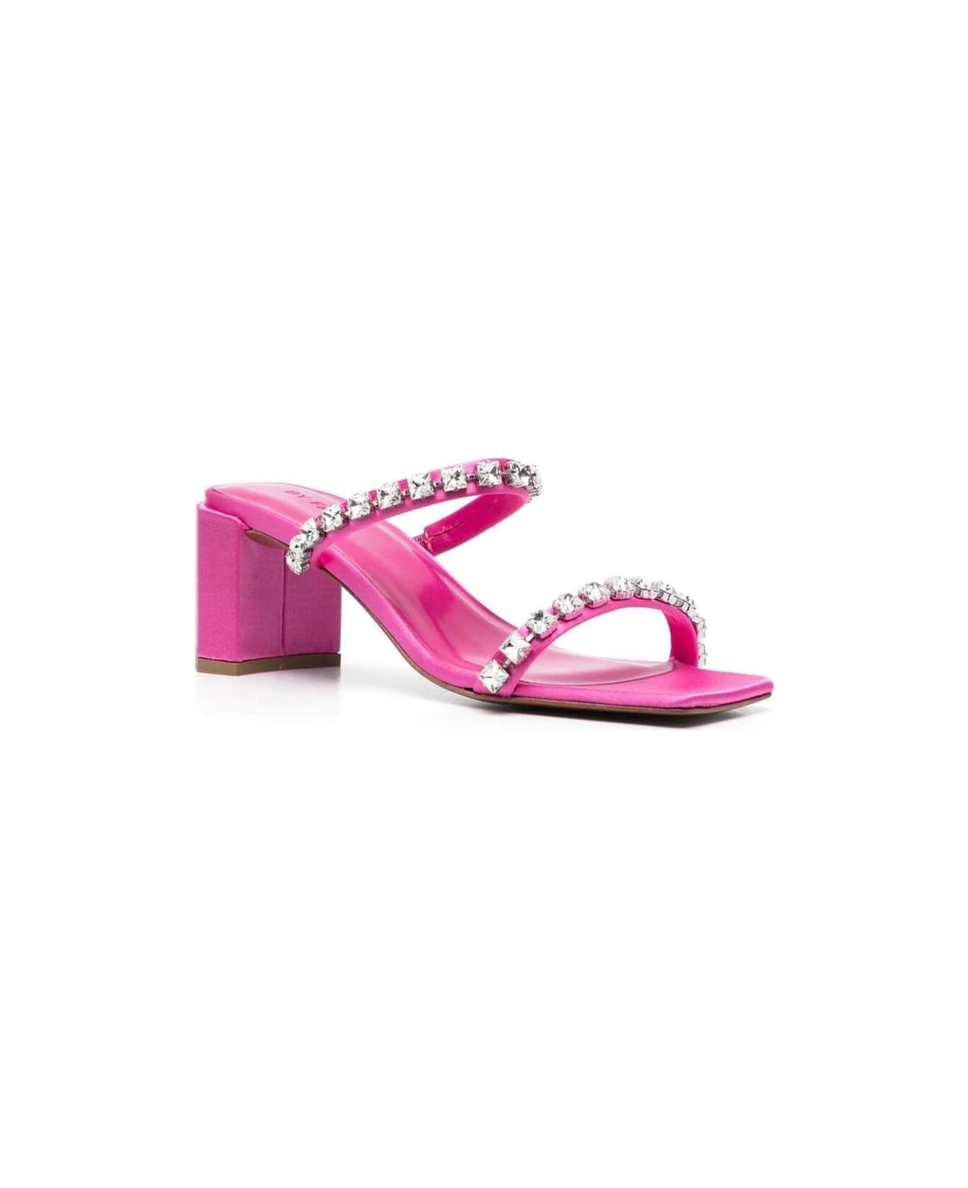 BY FAR Fucsia Tanya Mules Sandals With Crystal Embellishment In Leather Woman - Fuxia