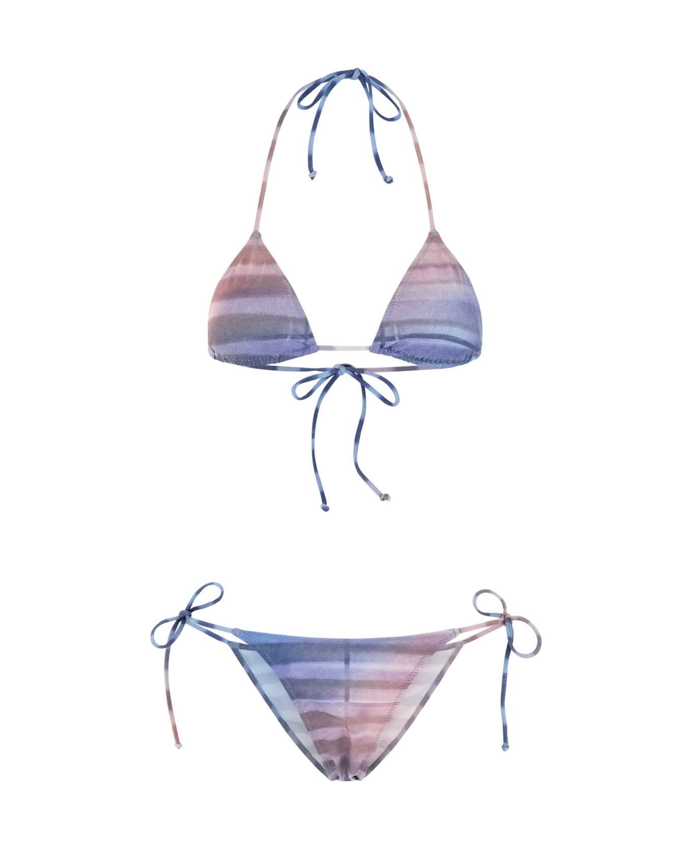 Jean Paul Gaultier Printed Stretch Nylon Bikini - LIGHTBLUEBLUEPEACH