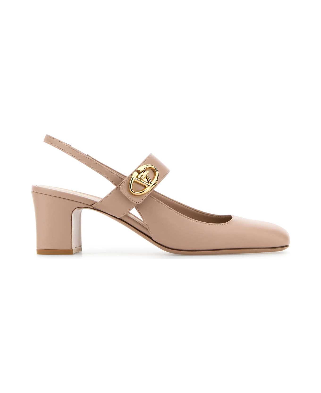 Valentino Garavani Powder Pink Leather Vlogo Locker Pumps - BEIGEROSE