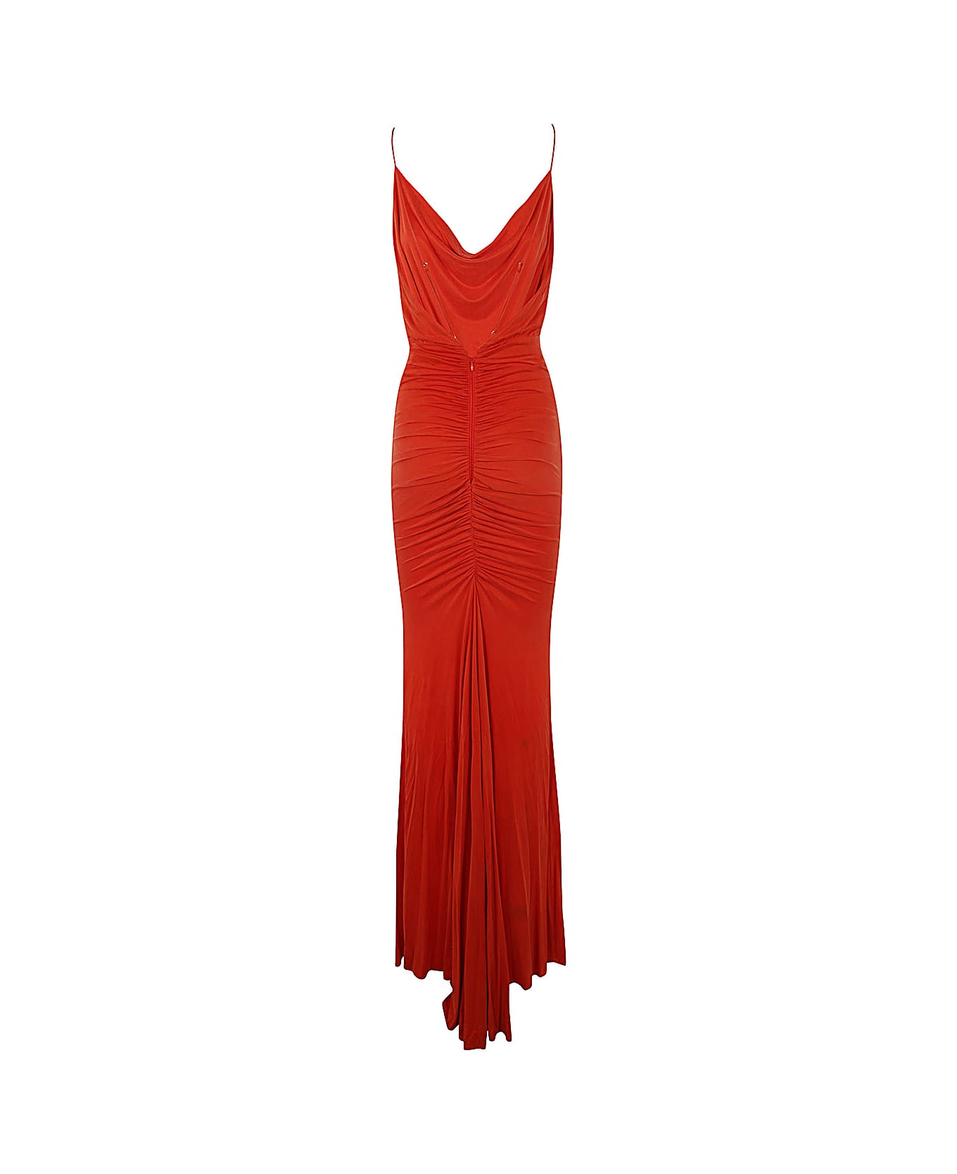 Elisabetta Franchi Long Dress With Drape - Coral