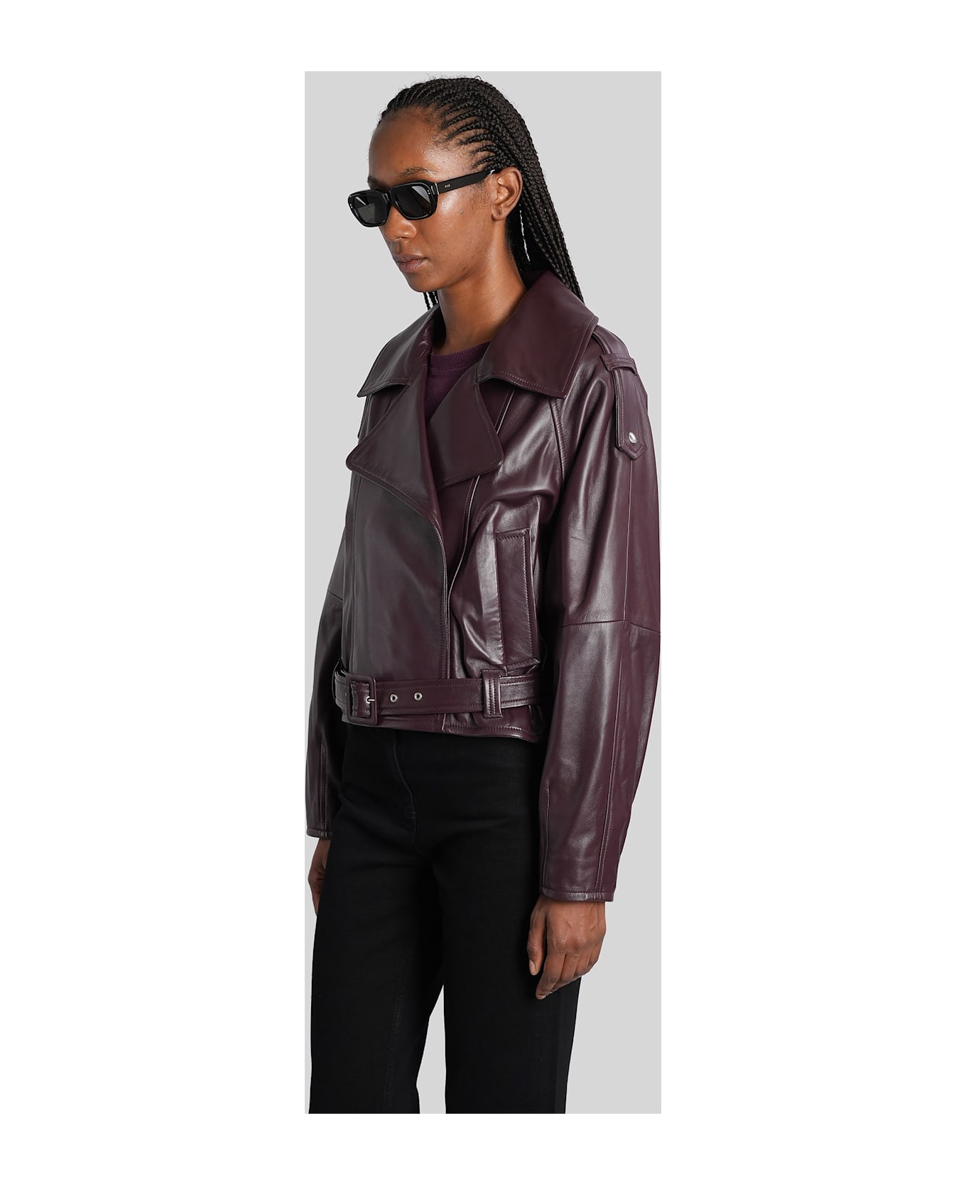 IRO Yuria Biker Jacket In Bordeaux Leather - bordeaux