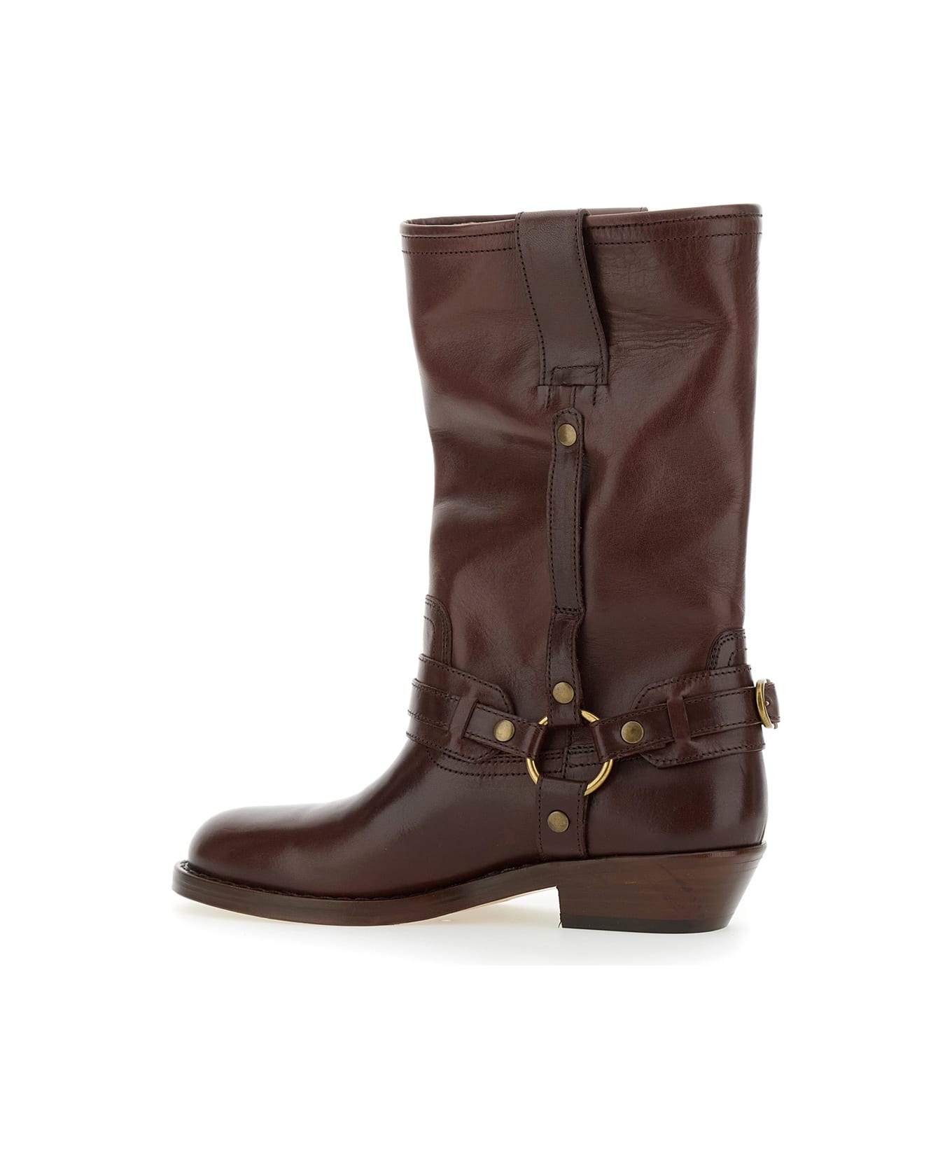 Isabel Marant 
heiko
 Brown Ankle Boots With Buckle And Stud Embellishments In Leather Woman - Brown