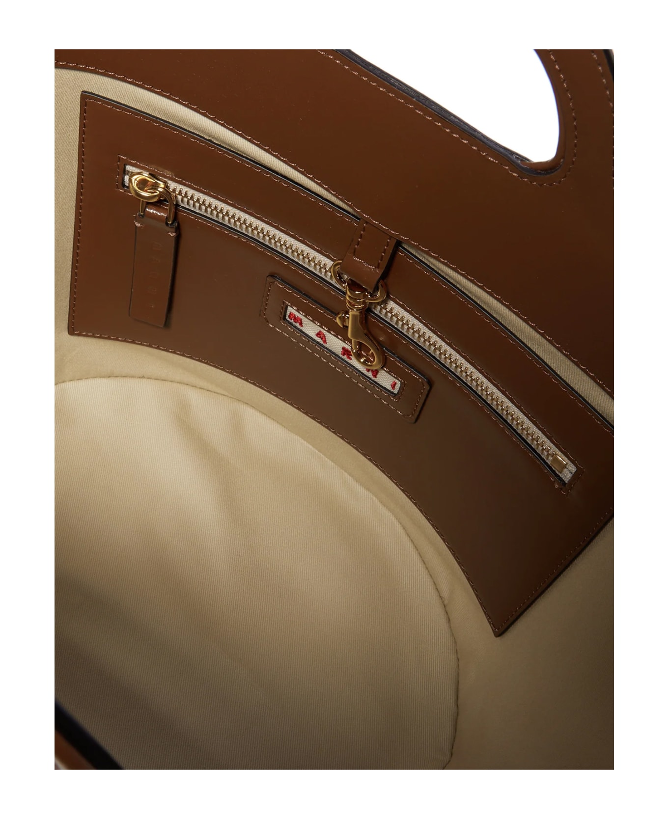 Marni Tropicalia Handbag In Brown Leather And Raffia Effect Fabric - Brown