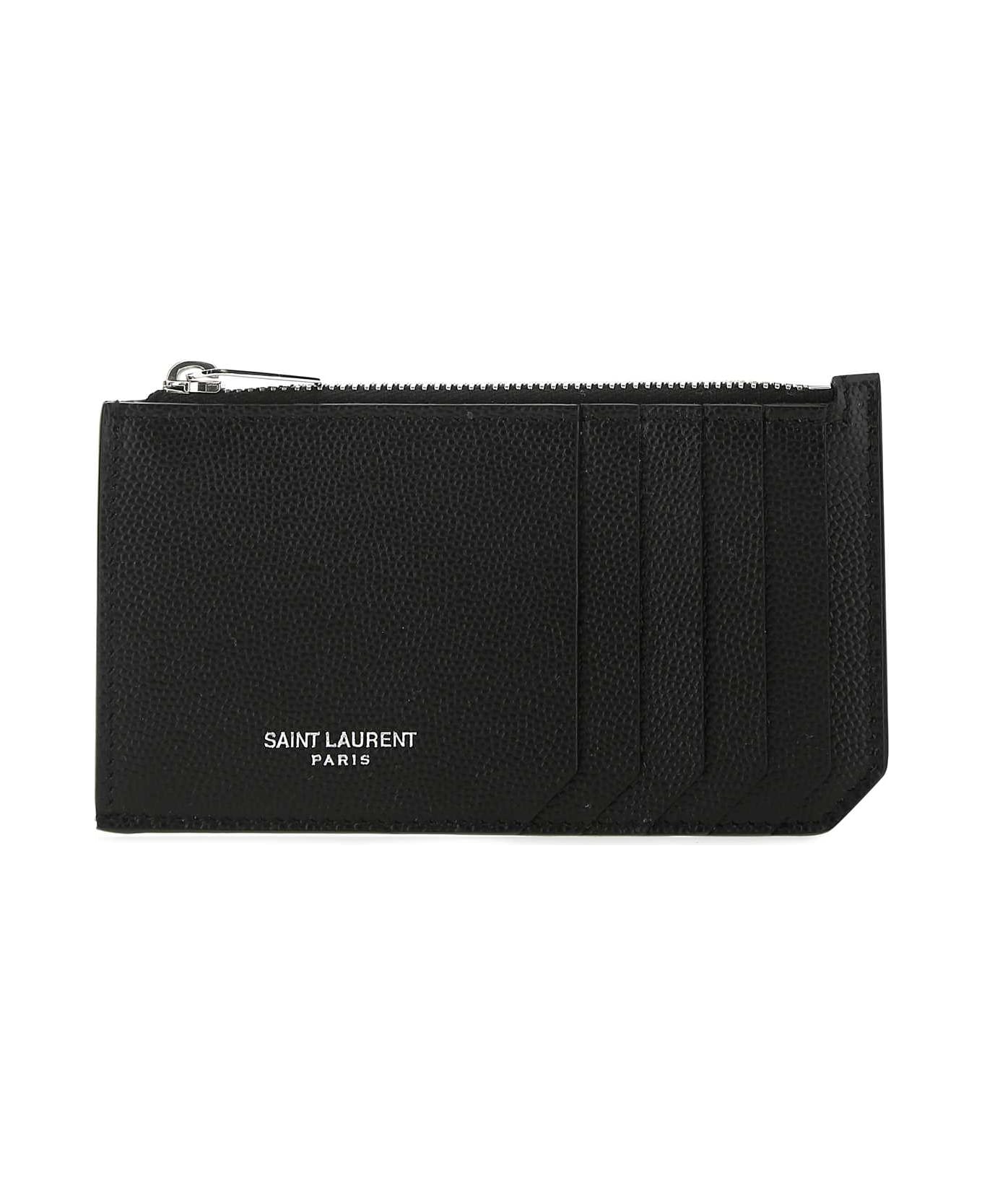 Saint Laurent Black Leather Card Holder - NERO