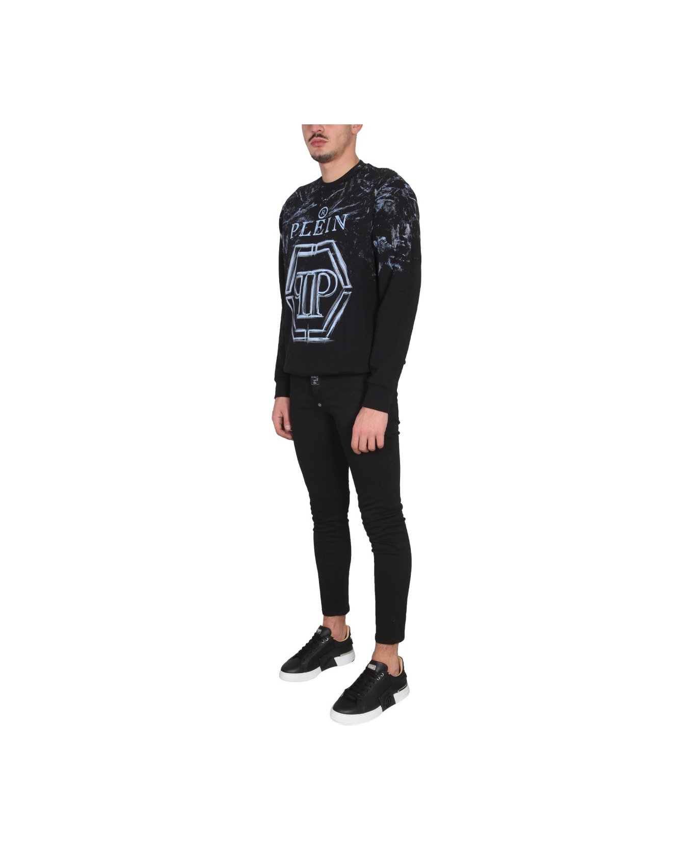 Philipp Plein Sweatshirt With Logo Print - BLACK フリース
