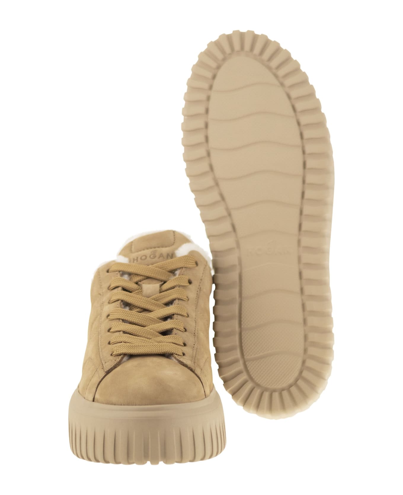 Hogan Suede H-stripes Trainers - Camel