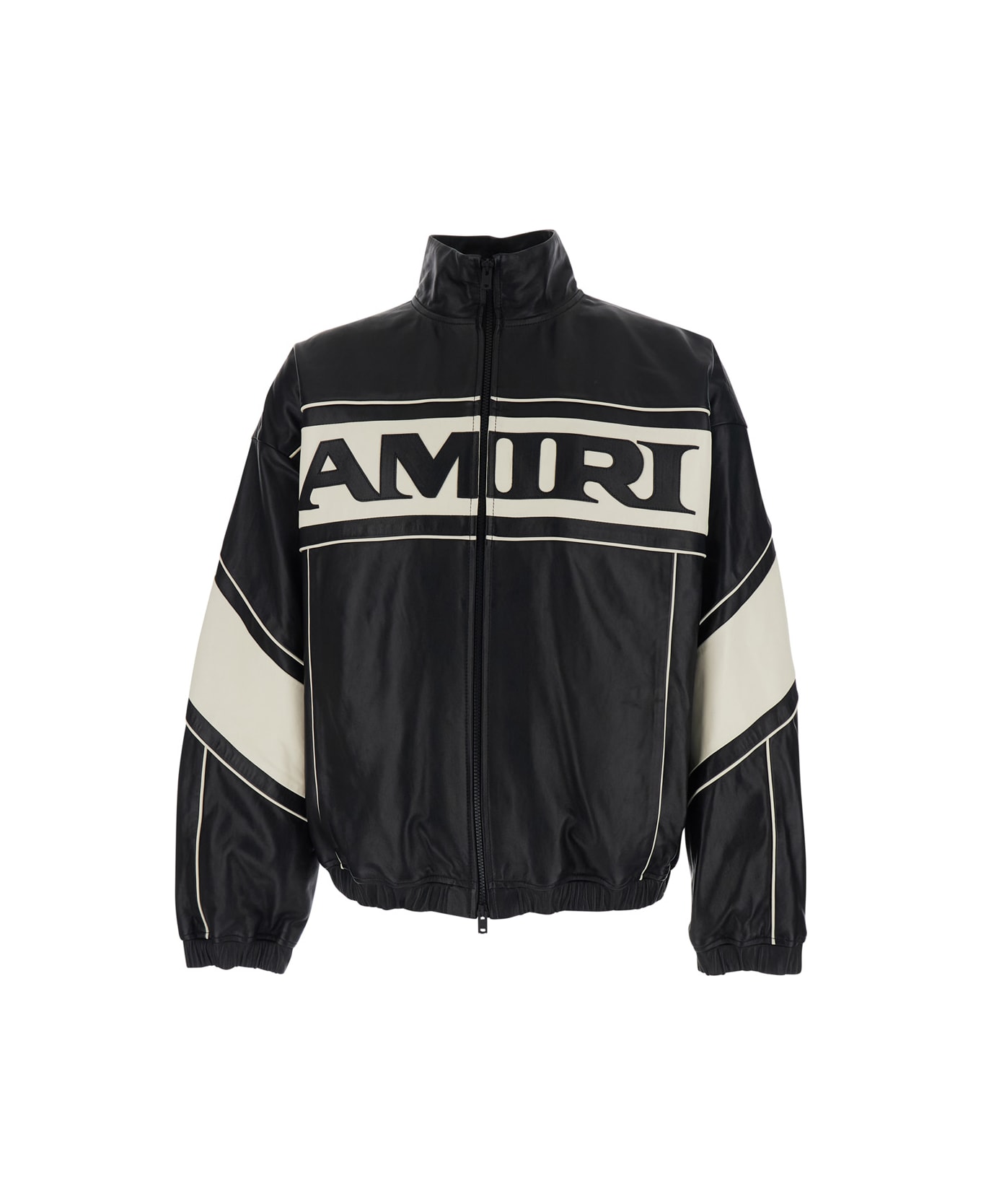 AMIRI Black Jacket With High Neck And Maxi Logo Lettering On The Front And Back In Leather Man - Black