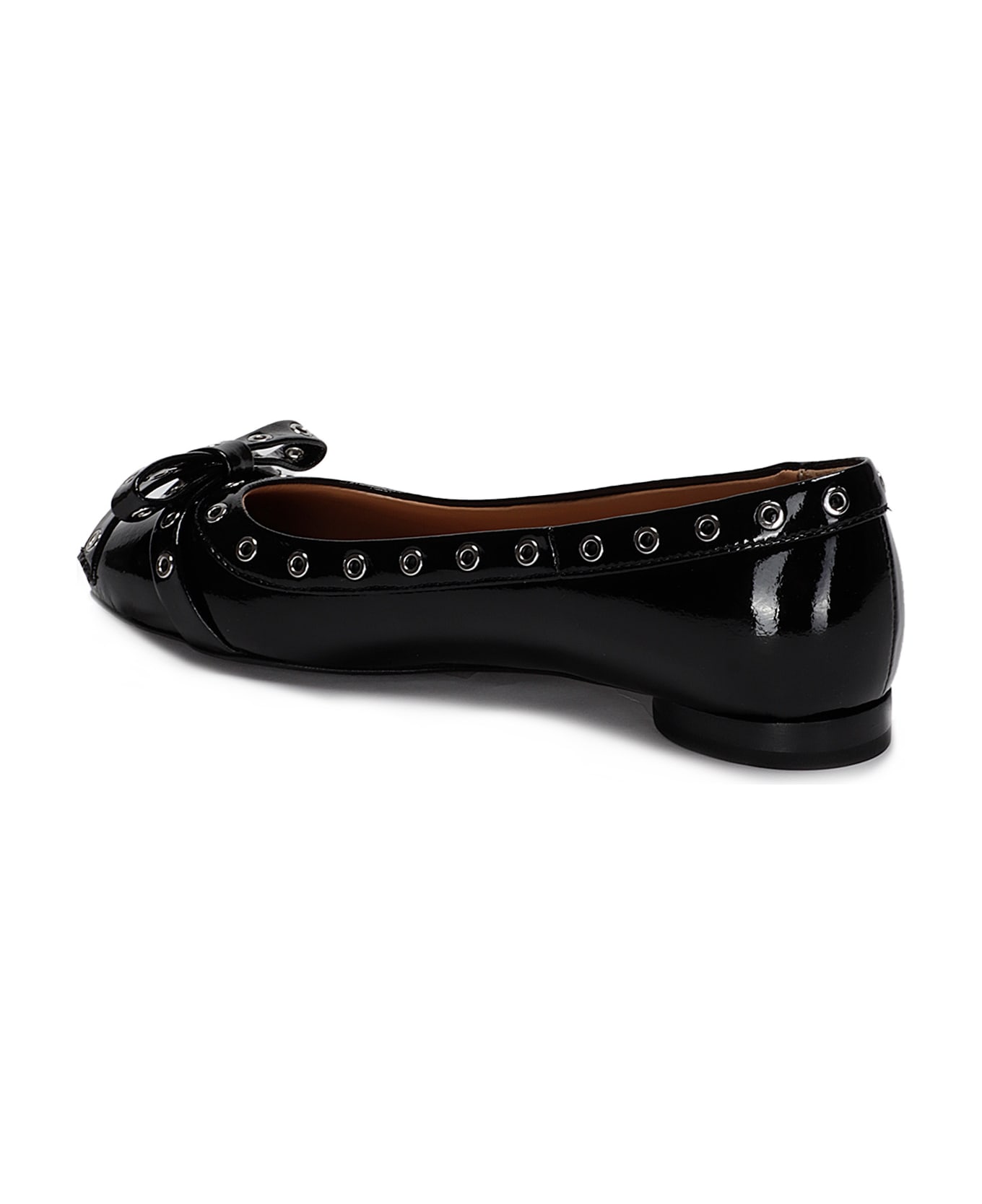 Ganni Eyelets Bow Ballerina Naplack - BLACK