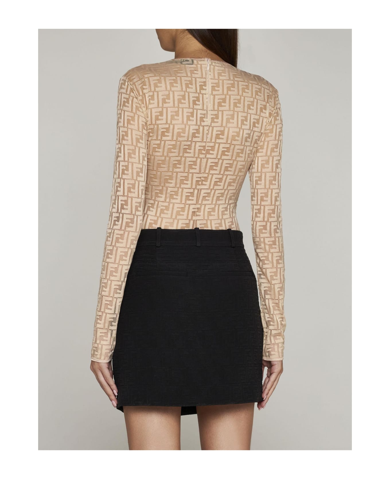 Fendi Ff Jacquard Cotton Miniskirt - Black