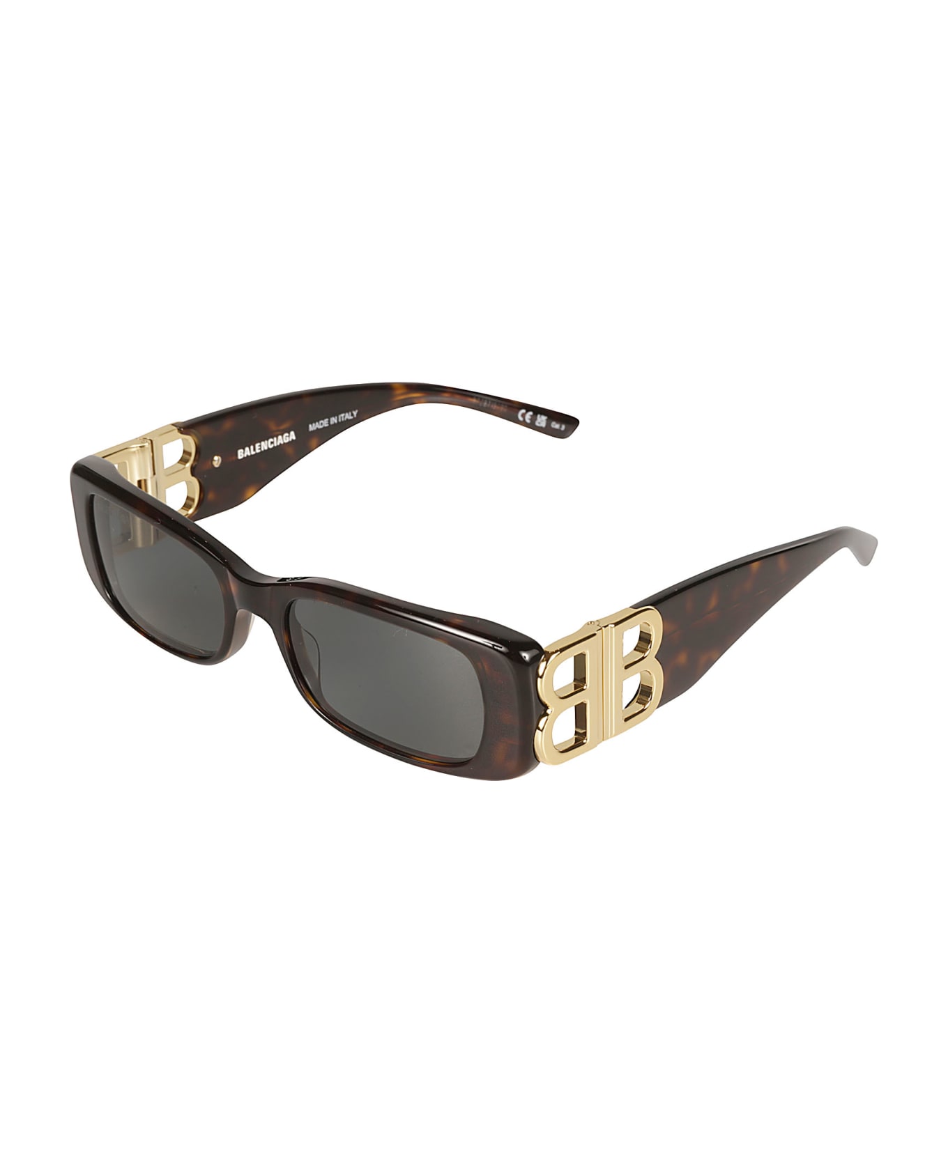 Balenciaga Eyewear Rectangular Frame Logo Sunglasses - Havana/Gold/Green サングラス