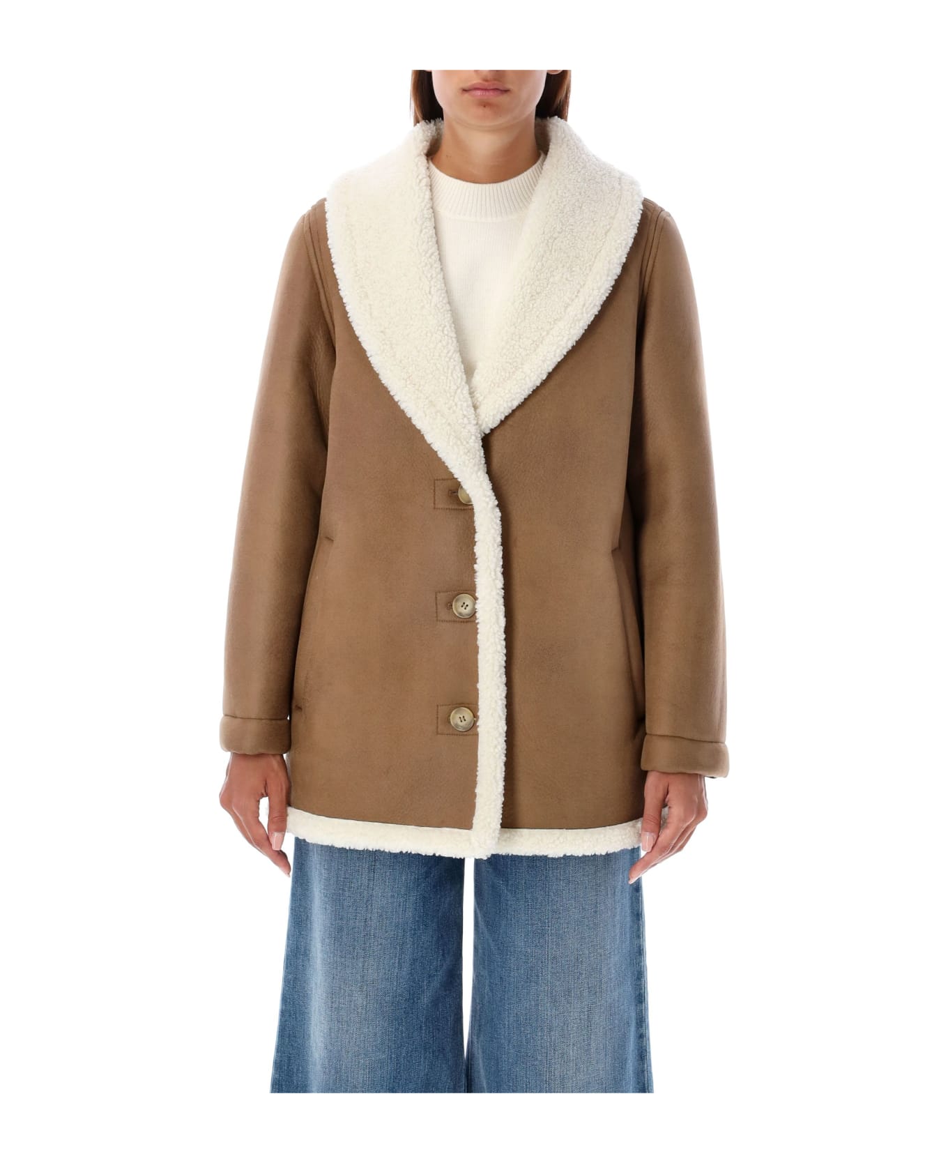 A.P.C. Mateau Vanessa Eco Shearling Jacket - ECRU