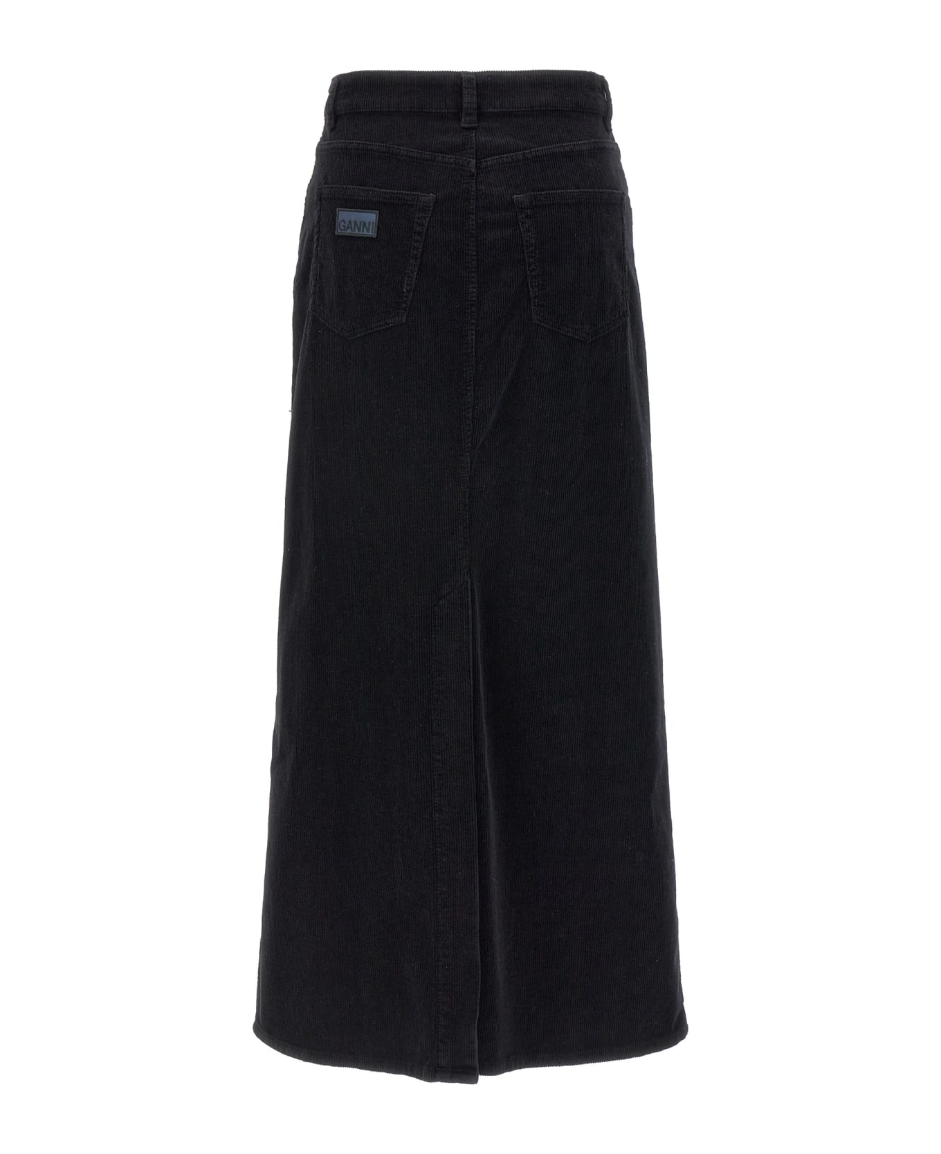 Ganni Long Velvet Ribbed Skirt - Black  