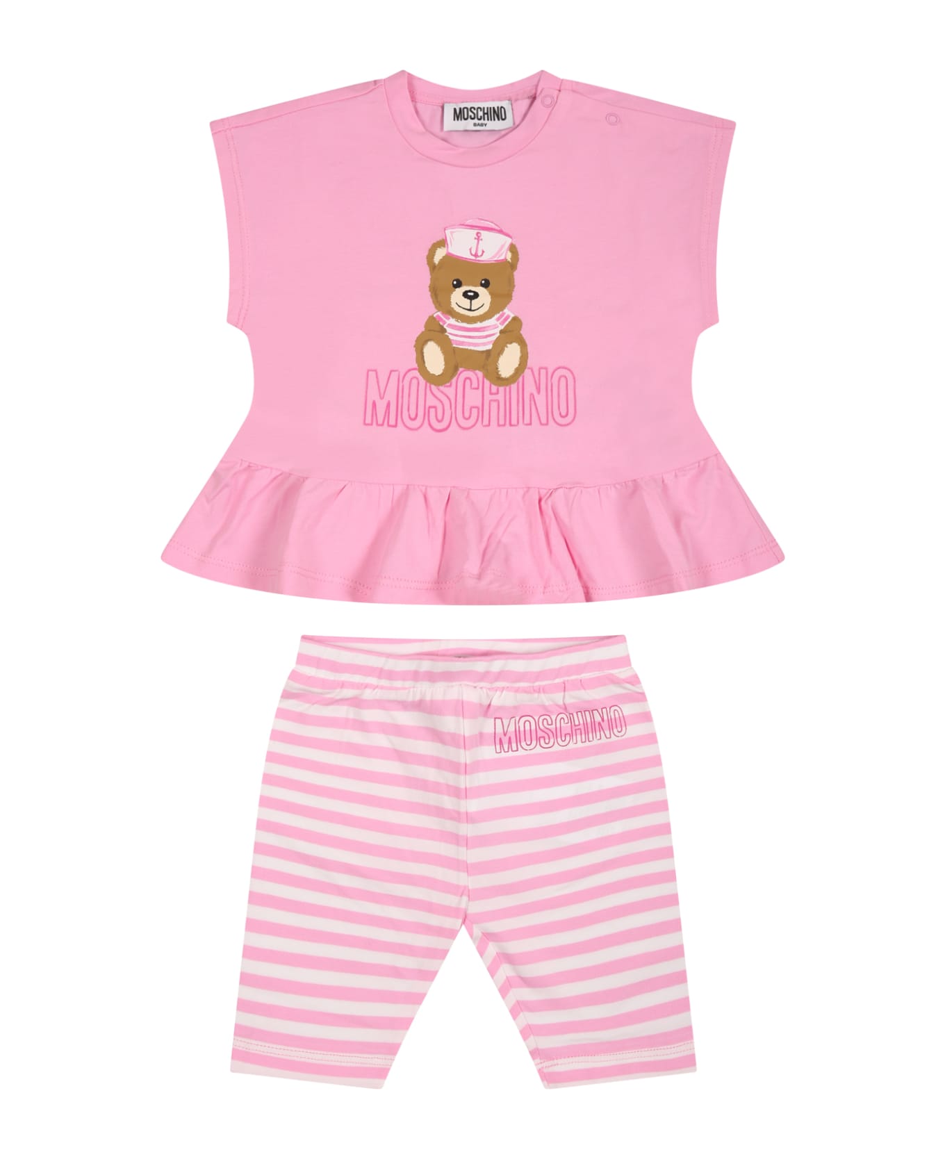Moschino Pink Suit For Baby Girl With Teddy Bear And Logo - Pink ボトムス