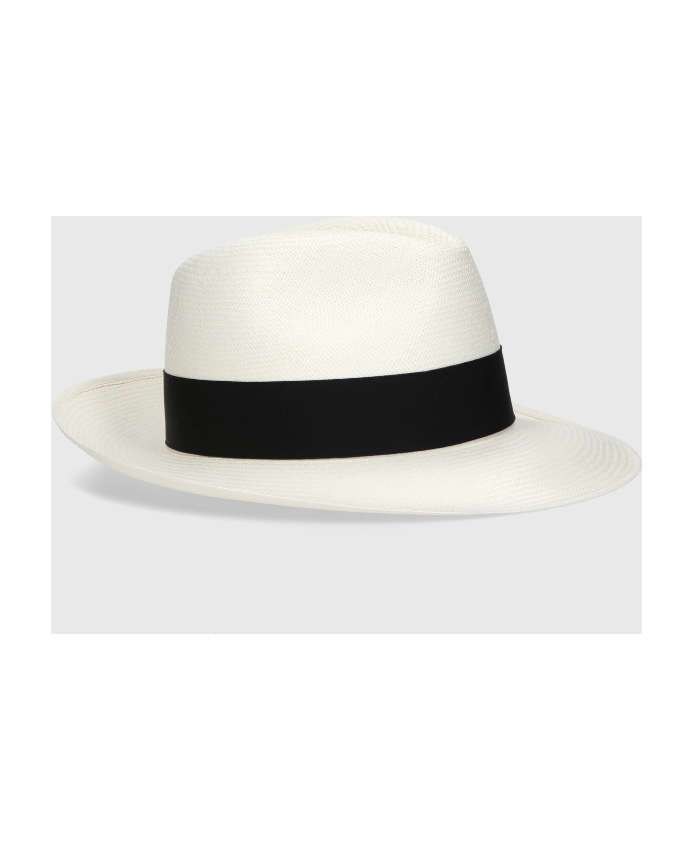 Borsalino Amedeo Fine Panama Wide Brim - WHITE, BLACK HAT BAND 帽子