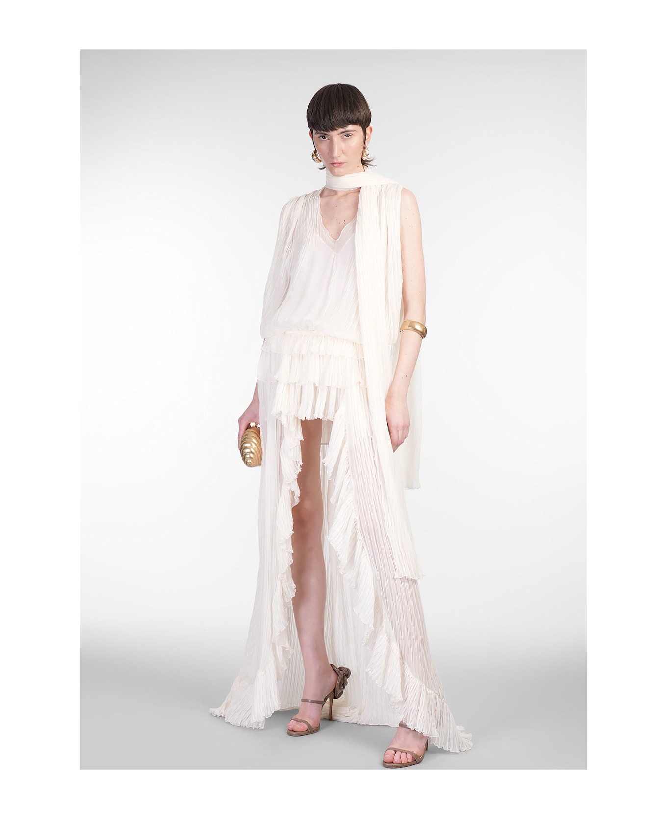 Blumarine Long Dress In Beige Silk - beige