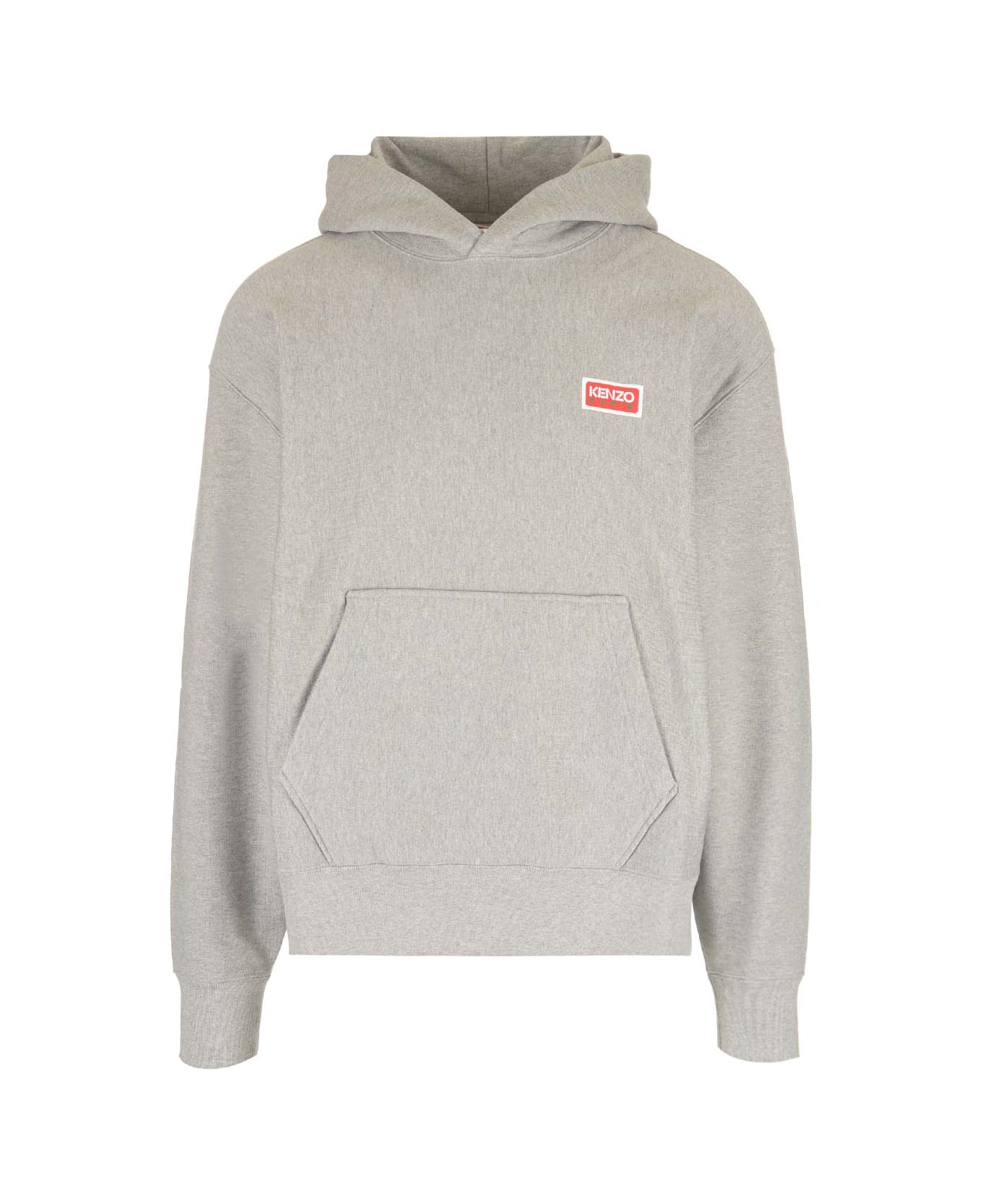 Kenzo Hoodie With Logo Print At The Front And Back In Stretch Cotton Man - Grey