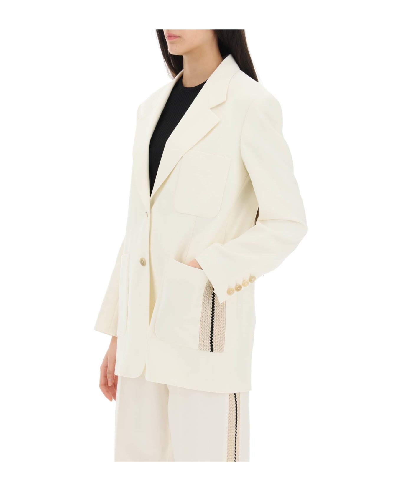 Palm Angels Knit Tape Wool Twill Blazer - BUTTER OFF WHITE (White)
