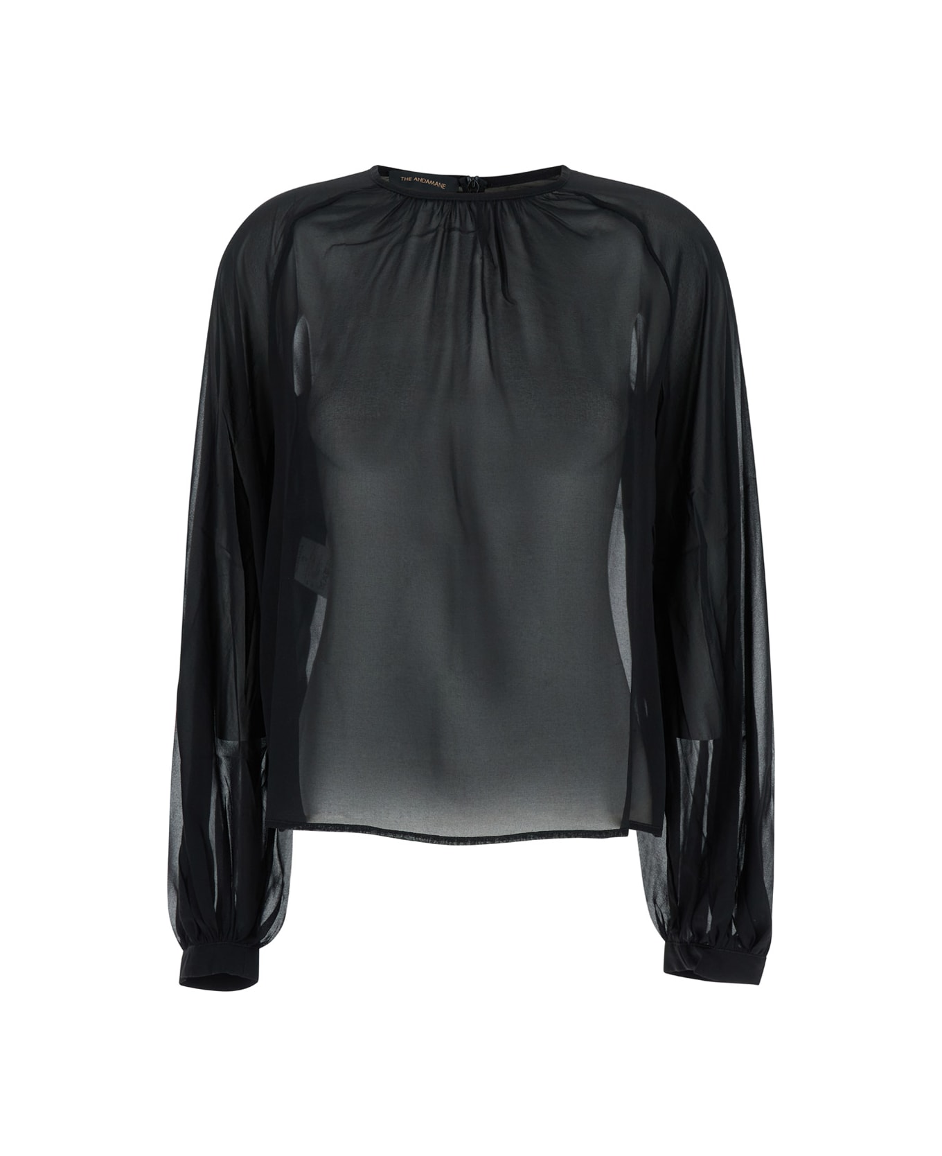 The Andamane Black Blouse With Crew Neck In Stretch Silk Woman - Black ブラウス