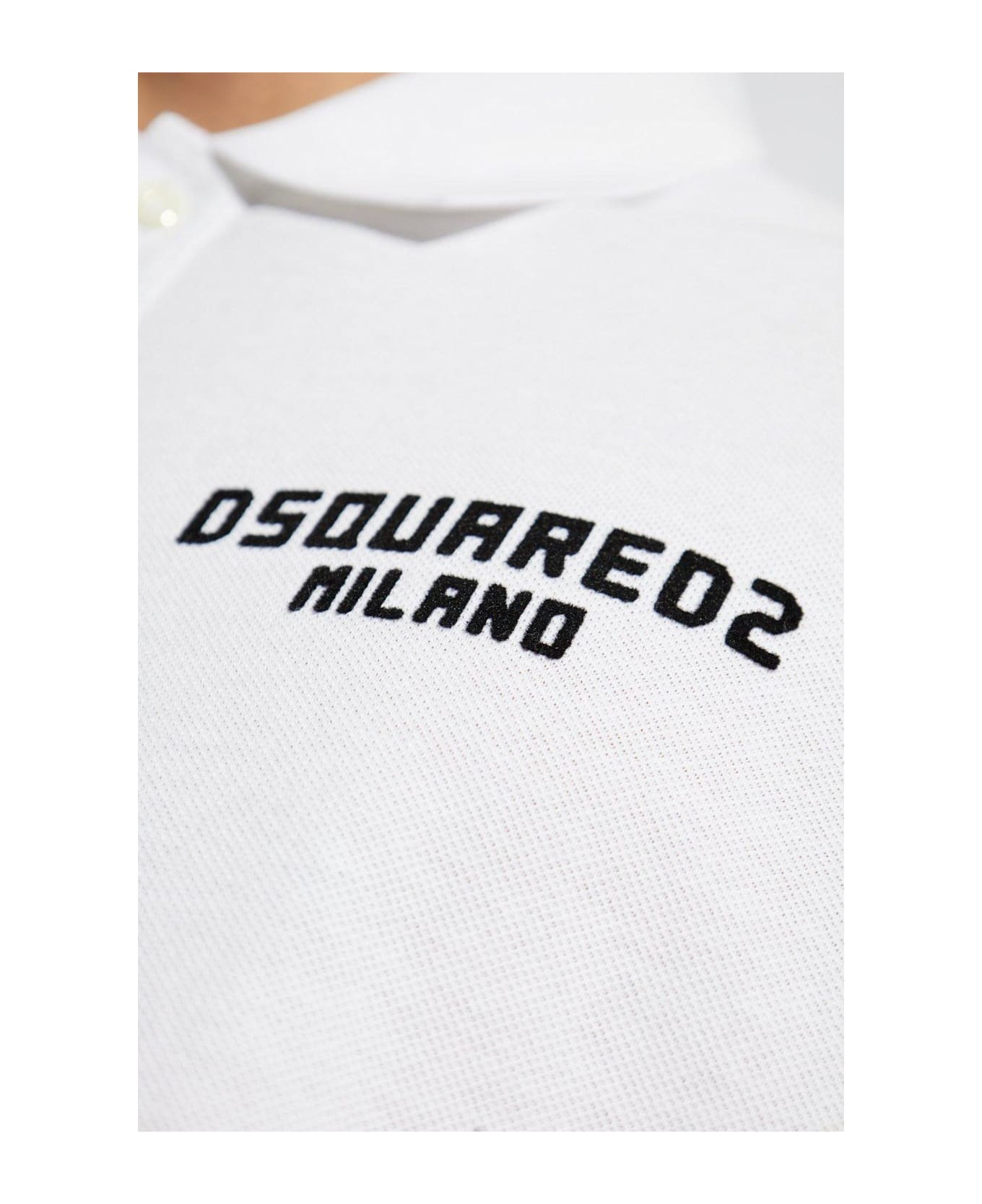 Dsquared2 Logo Detailed Short-sleeved Polo Shirt - White + Black Print
