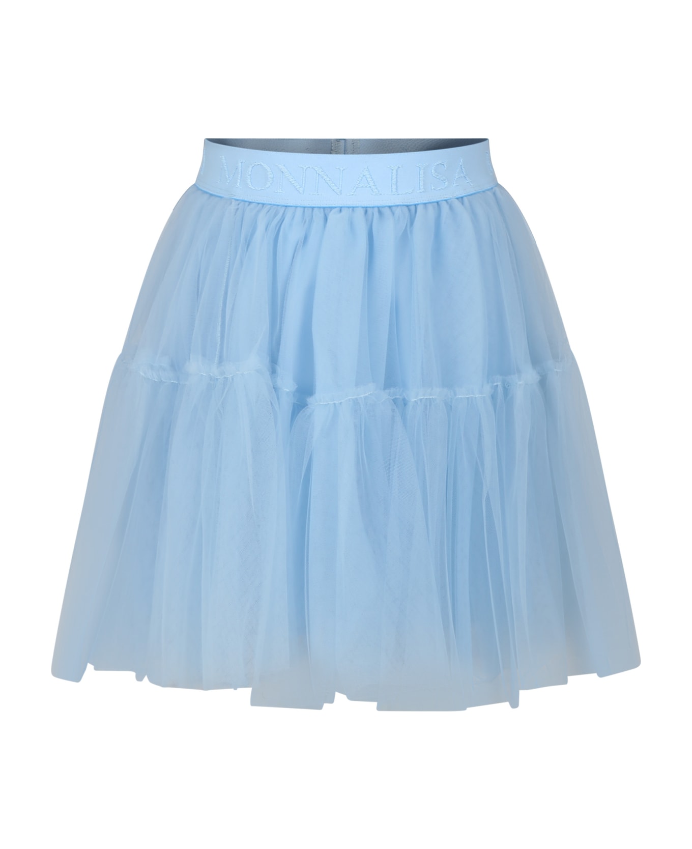 Monnalisa Light Blue Elegant Tulle Skirt For Girl - Light Blue ボトムス