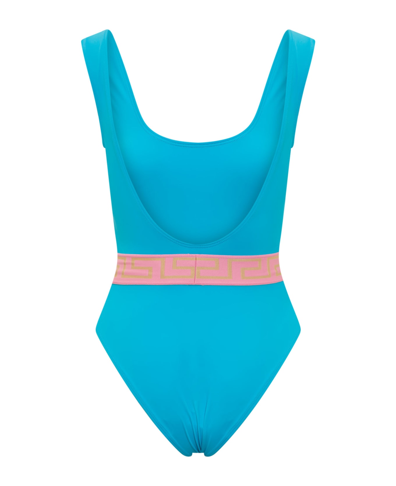 Versace Greca Border One Piece Swimwear - MEDITERRANEAN BLUE-FLAMINGO 水着