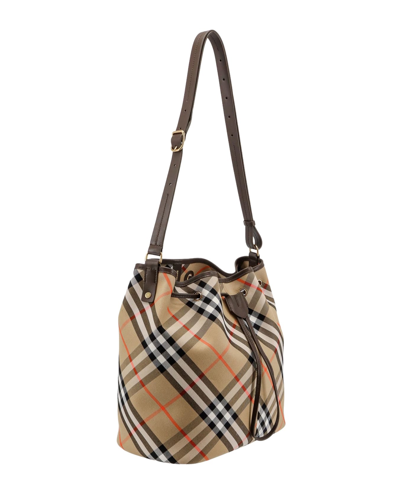Burberry Canvas Bucket Bag With Check Motif - Beige