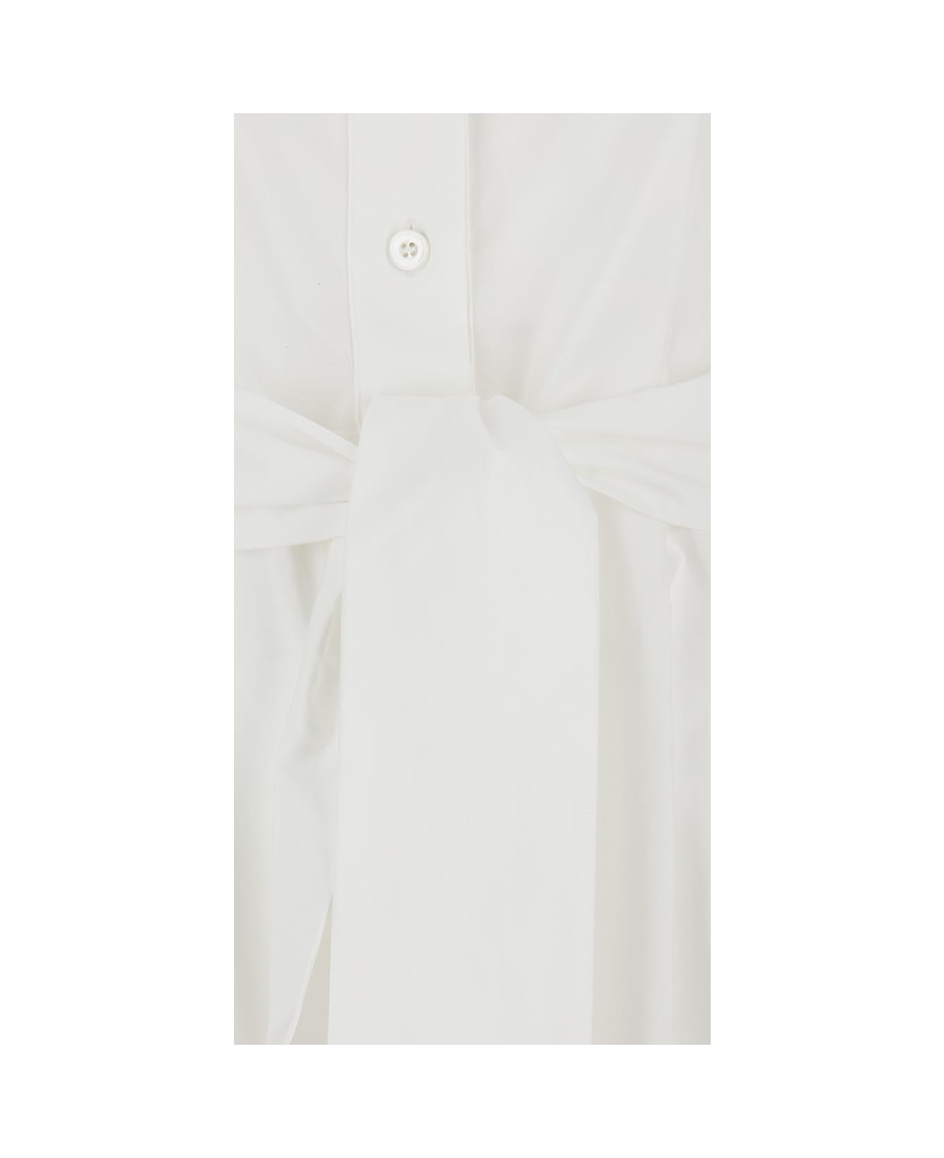 Eleventy White Long Dress With Pointed Collar And Removable Waist Belt In Cotton Woman - Multicolor