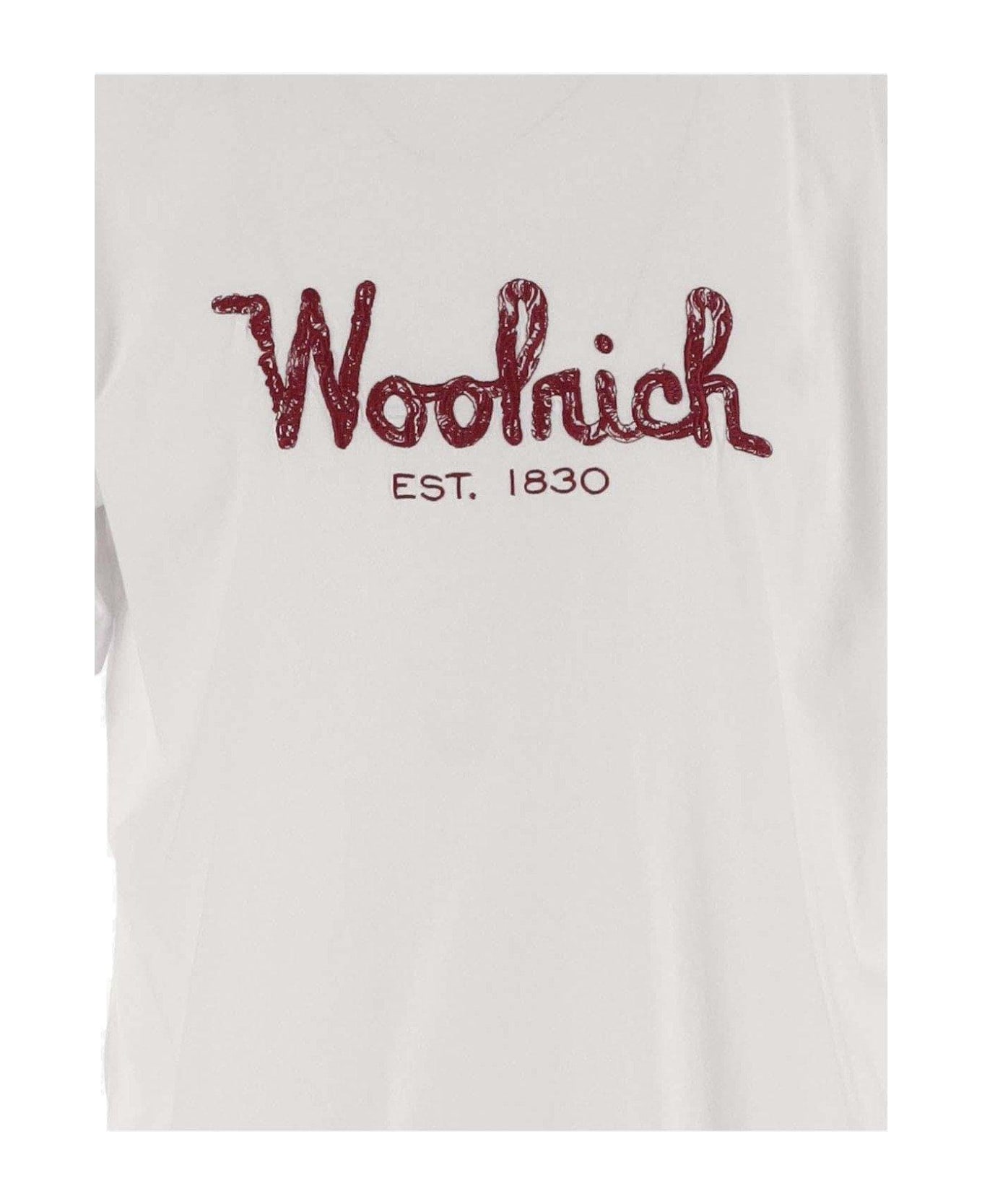 Woolrich Logo Embroidered Crewneck T-shirt - Bianco
