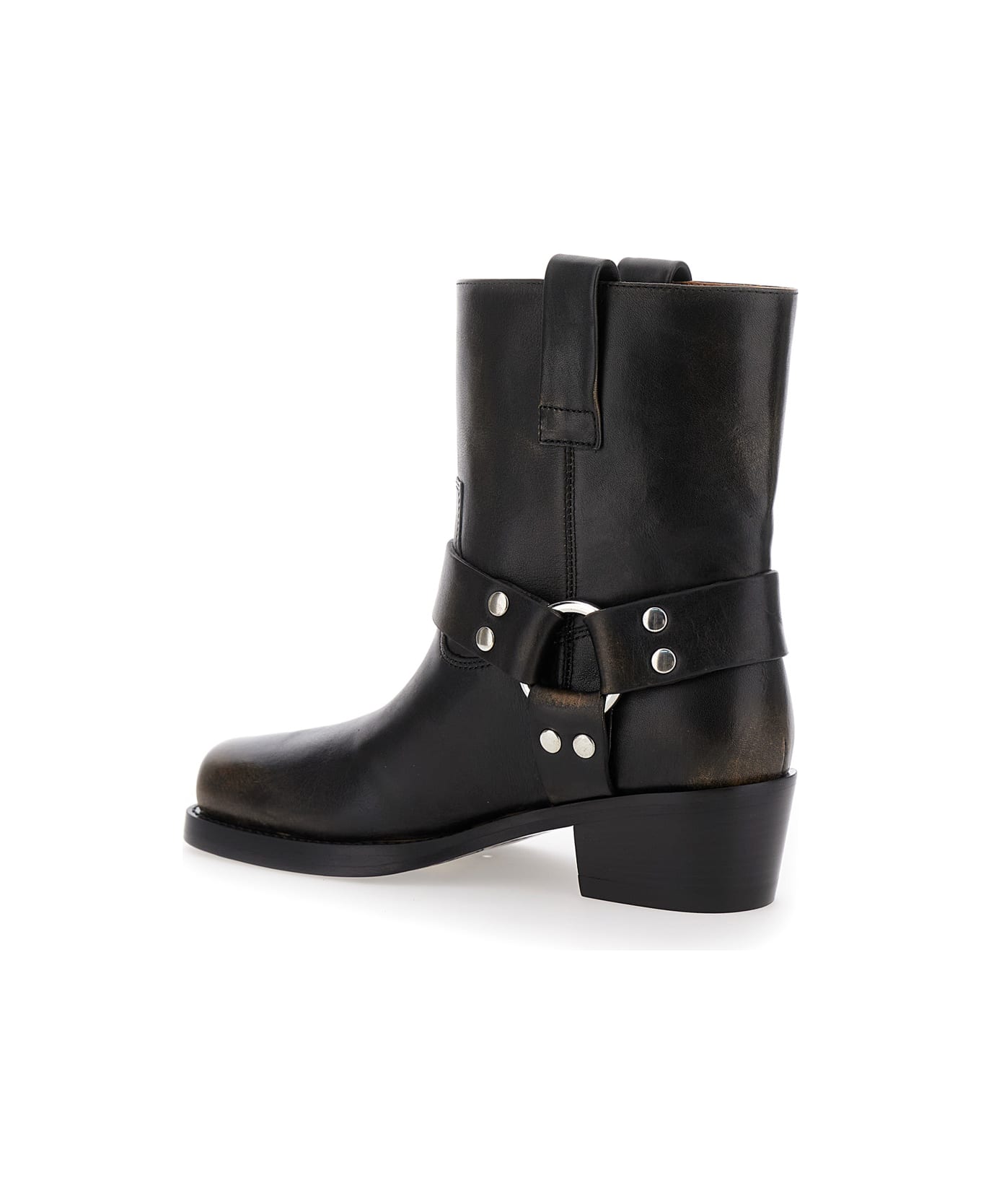 Paris Texas 'roxy' Black Western Style Ankle Boots With Brown Nuances In Leather Woman - Black