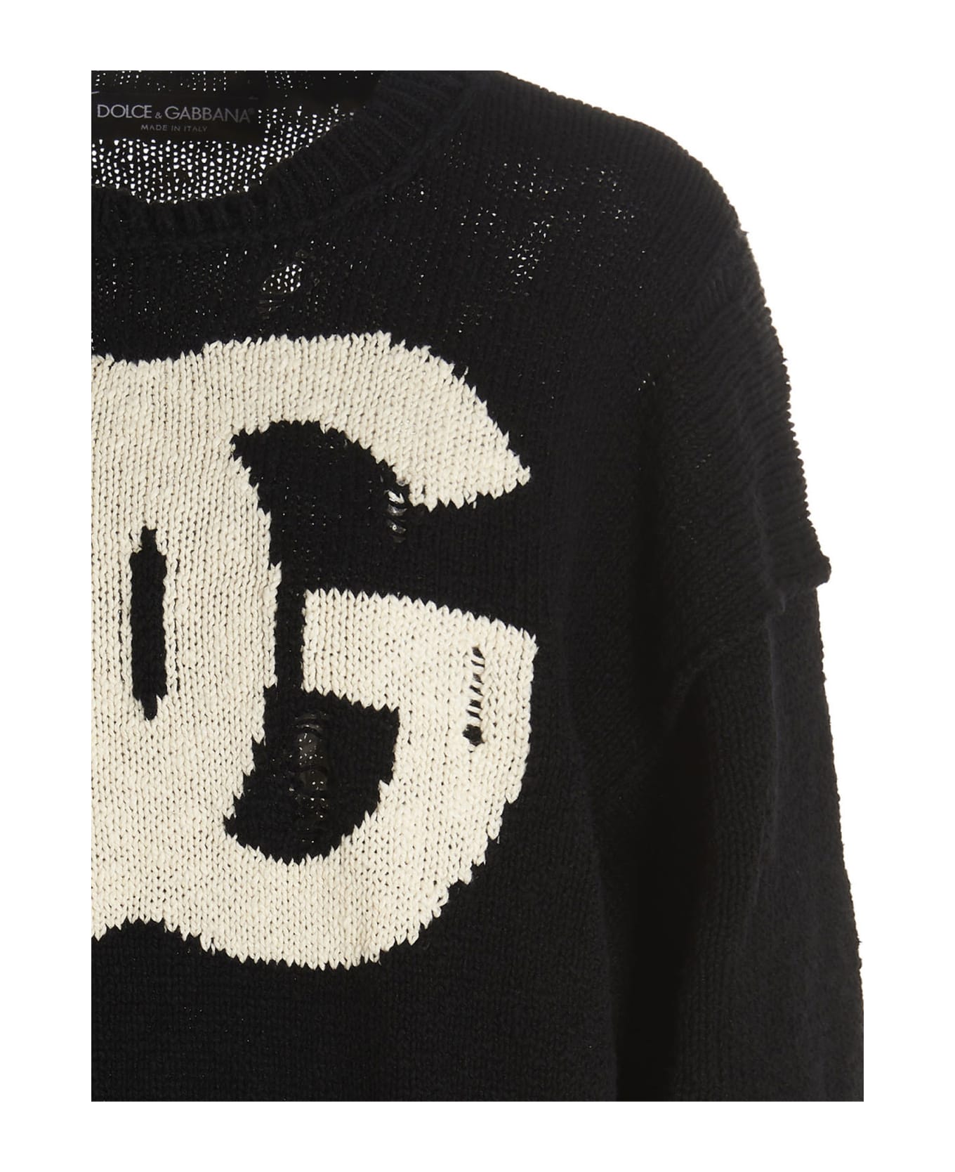 Dolce & Gabbana Cotton Blend Oversize Sweater - White/Black ニットウェア